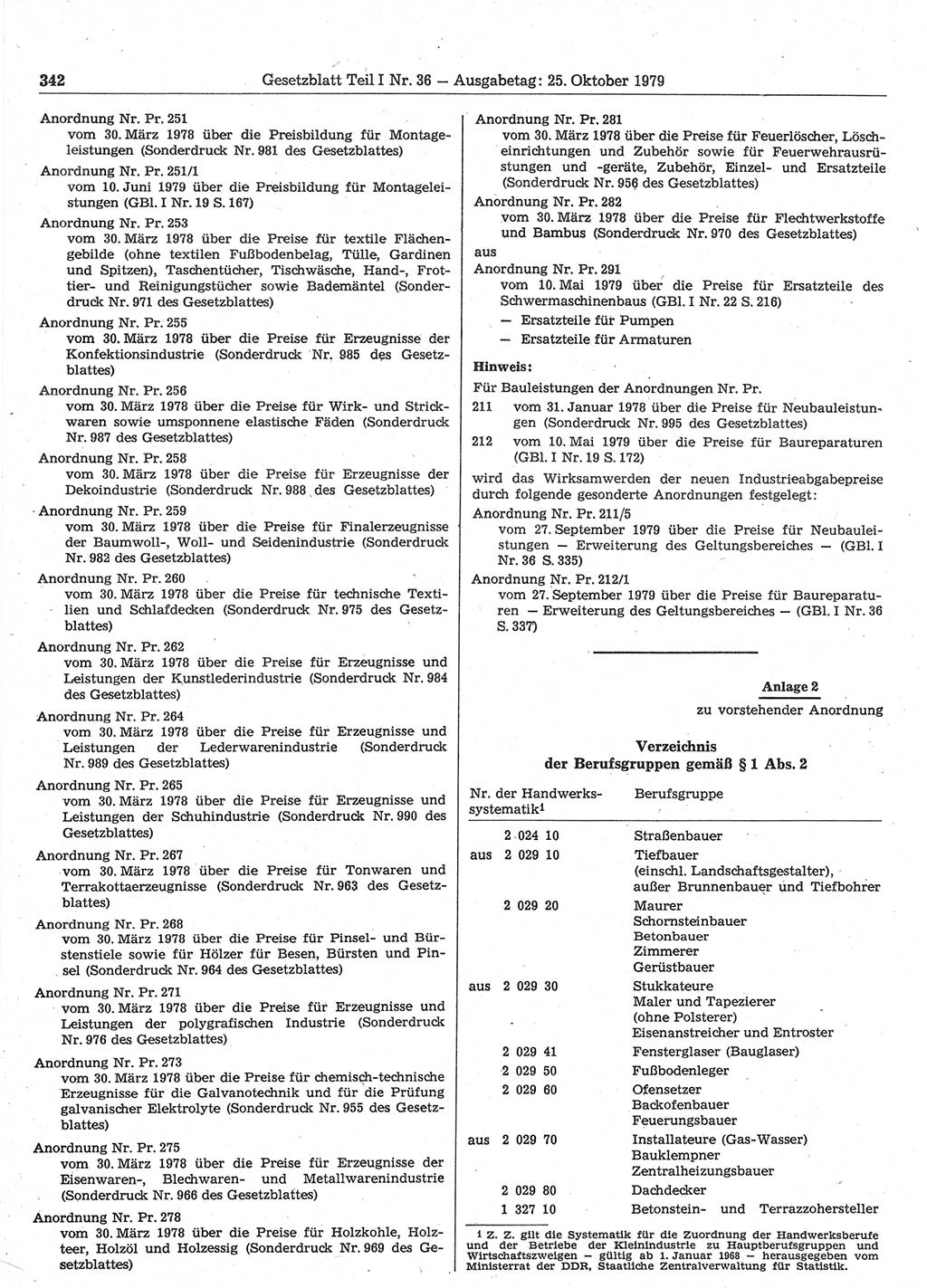 Gesetzblatt (GBl.) der Deutschen Demokratischen Republik (DDR) Teil Ⅰ 1979, Seite 342 (GBl. DDR Ⅰ 1979, S. 342)