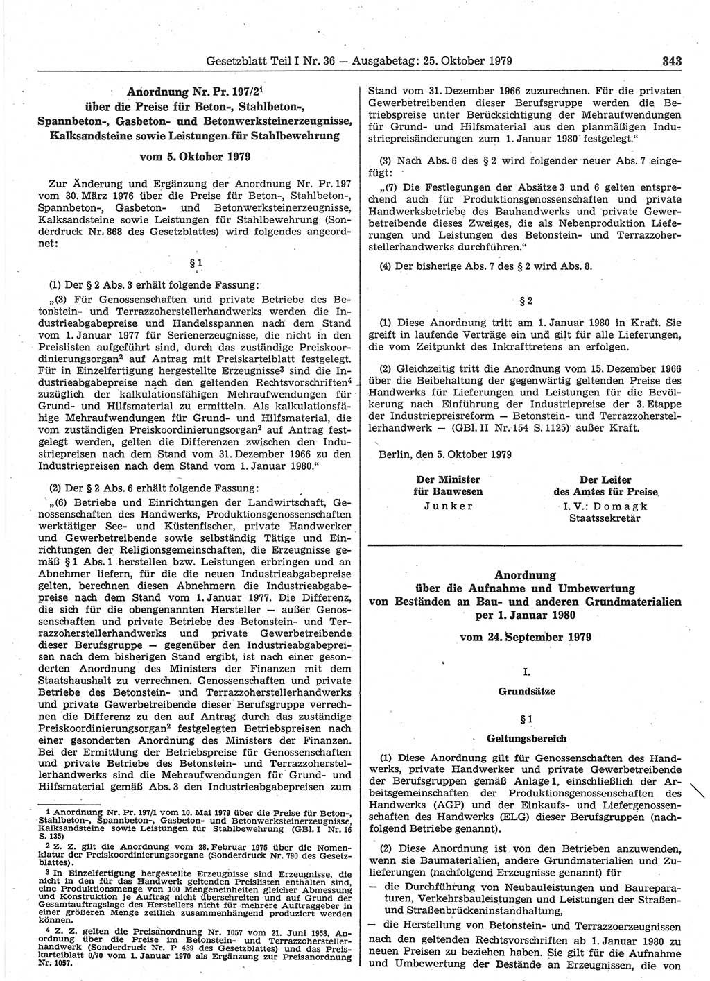 Gesetzblatt (GBl.) der Deutschen Demokratischen Republik (DDR) Teil Ⅰ 1979, Seite 343 (GBl. DDR Ⅰ 1979, S. 343)