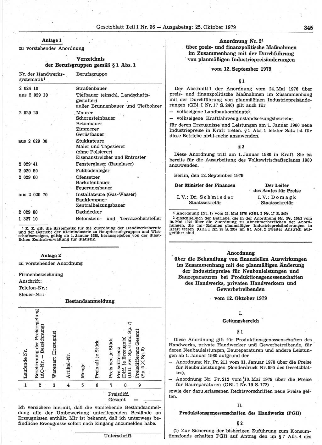 Gesetzblatt (GBl.) der Deutschen Demokratischen Republik (DDR) Teil Ⅰ 1979, Seite 345 (GBl. DDR Ⅰ 1979, S. 345)