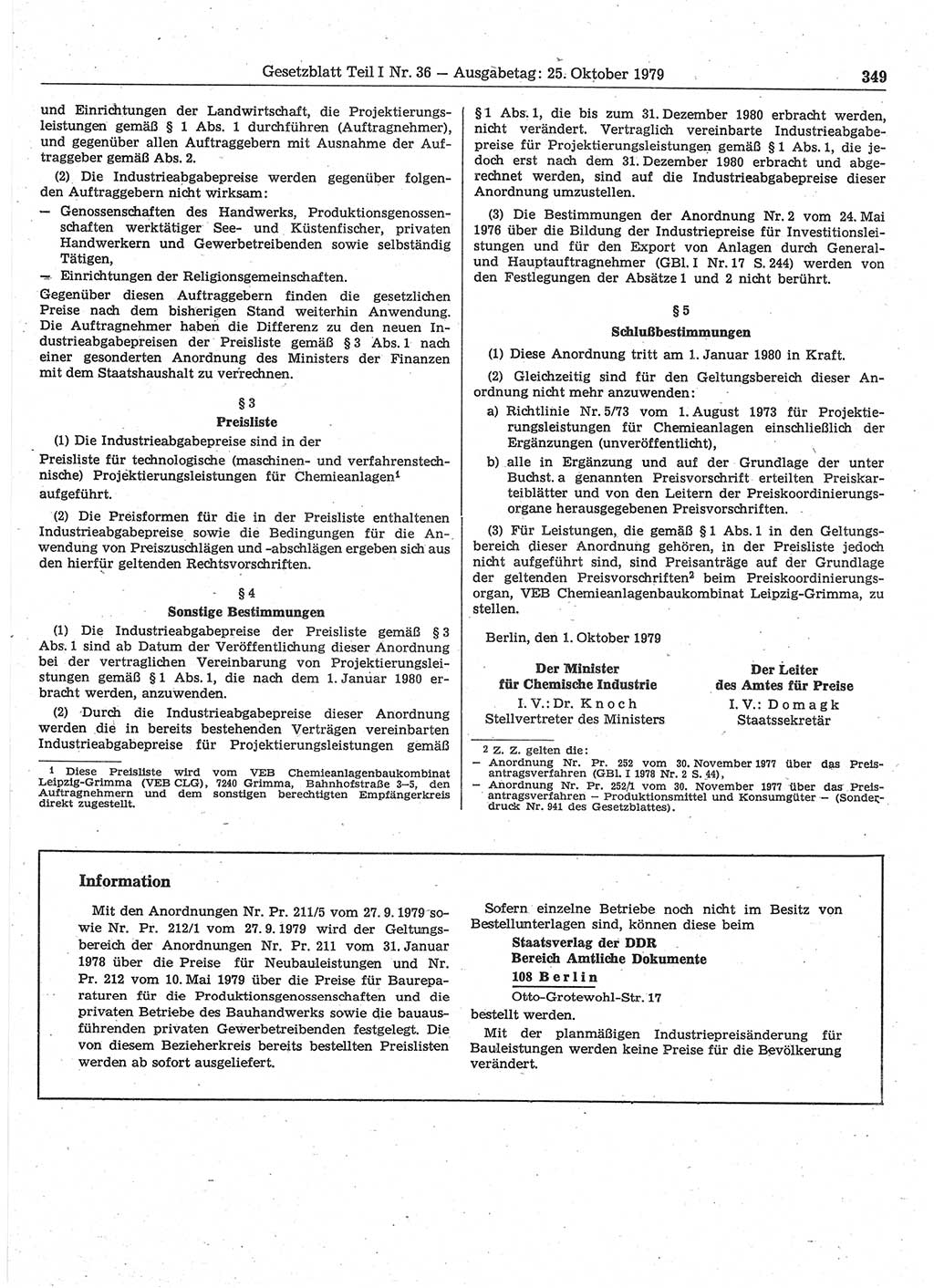 Gesetzblatt (GBl.) der Deutschen Demokratischen Republik (DDR) Teil Ⅰ 1979, Seite 349 (GBl. DDR Ⅰ 1979, S. 349)