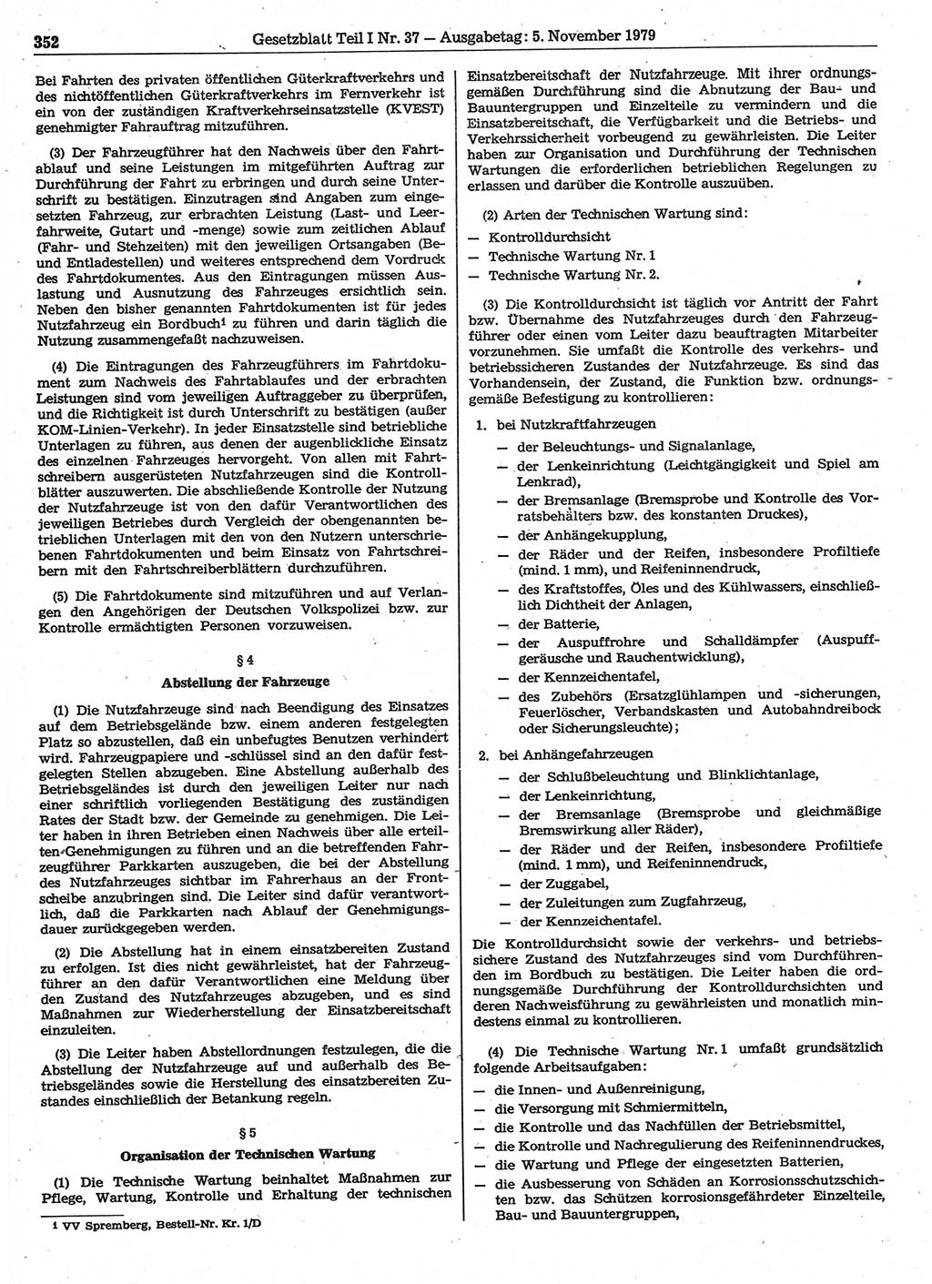 Gesetzblatt (GBl.) der Deutschen Demokratischen Republik (DDR) Teil Ⅰ 1979, Seite 352 (GBl. DDR Ⅰ 1979, S. 352)