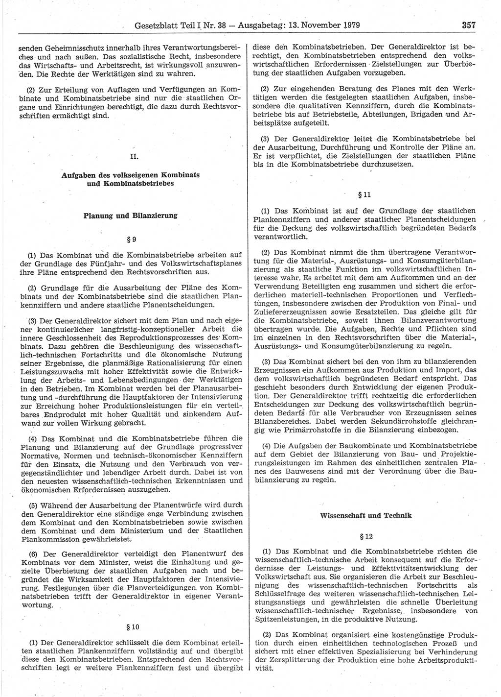 Gesetzblatt (GBl.) der Deutschen Demokratischen Republik (DDR) Teil Ⅰ 1979, Seite 357 (GBl. DDR Ⅰ 1979, S. 357)