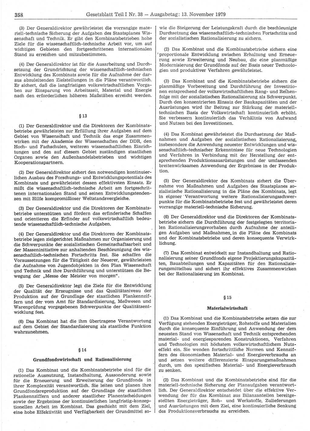 Gesetzblatt (GBl.) der Deutschen Demokratischen Republik (DDR) Teil Ⅰ 1979, Seite 358 (GBl. DDR Ⅰ 1979, S. 358)
