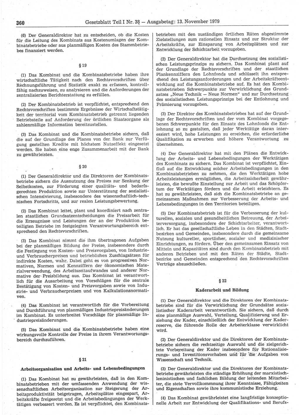 Gesetzblatt (GBl.) der Deutschen Demokratischen Republik (DDR) Teil Ⅰ 1979, Seite 360 (GBl. DDR Ⅰ 1979, S. 360)