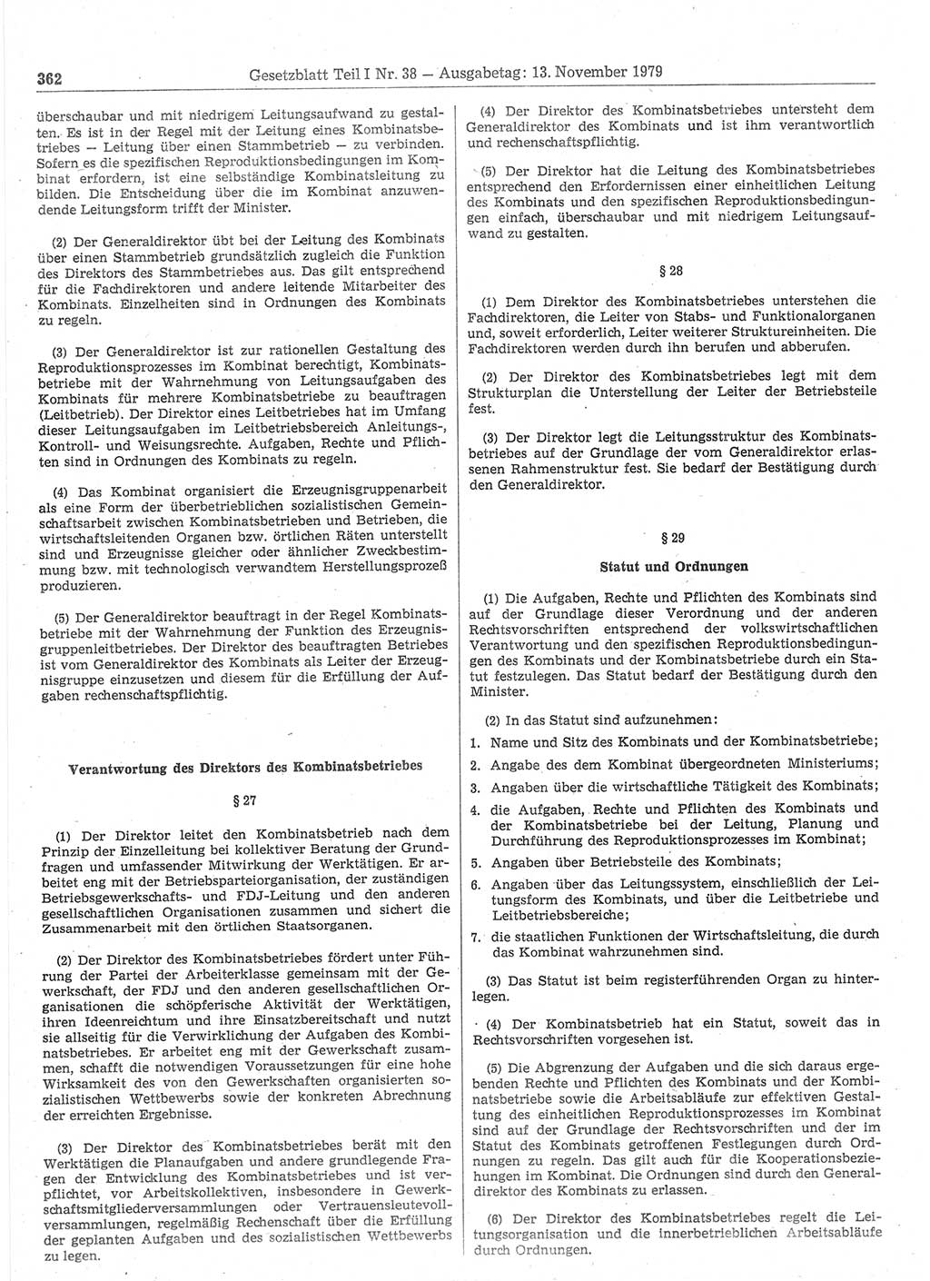 Gesetzblatt (GBl.) der Deutschen Demokratischen Republik (DDR) Teil Ⅰ 1979, Seite 362 (GBl. DDR Ⅰ 1979, S. 362)