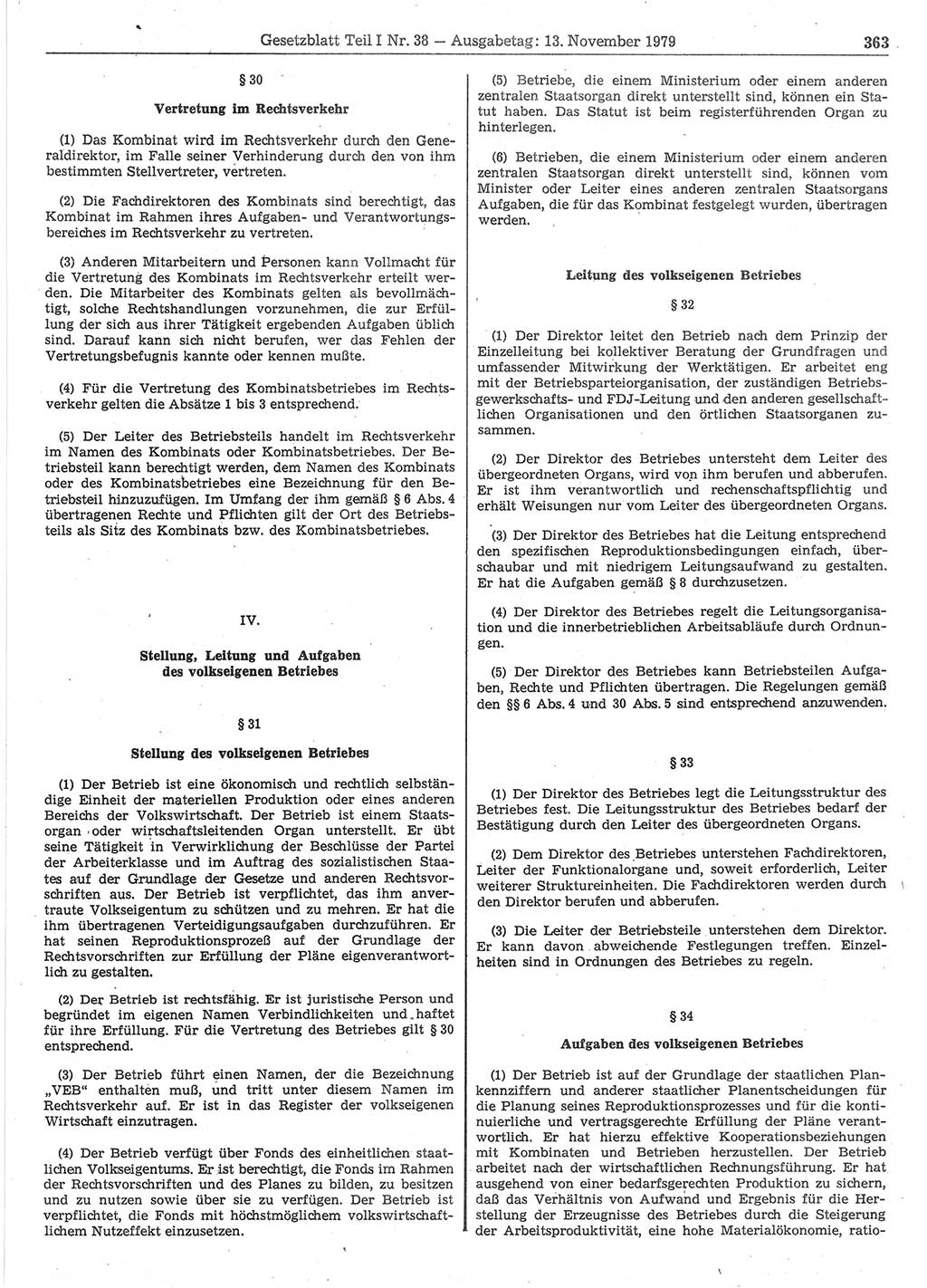 Gesetzblatt (GBl.) der Deutschen Demokratischen Republik (DDR) Teil Ⅰ 1979, Seite 363 (GBl. DDR Ⅰ 1979, S. 363)