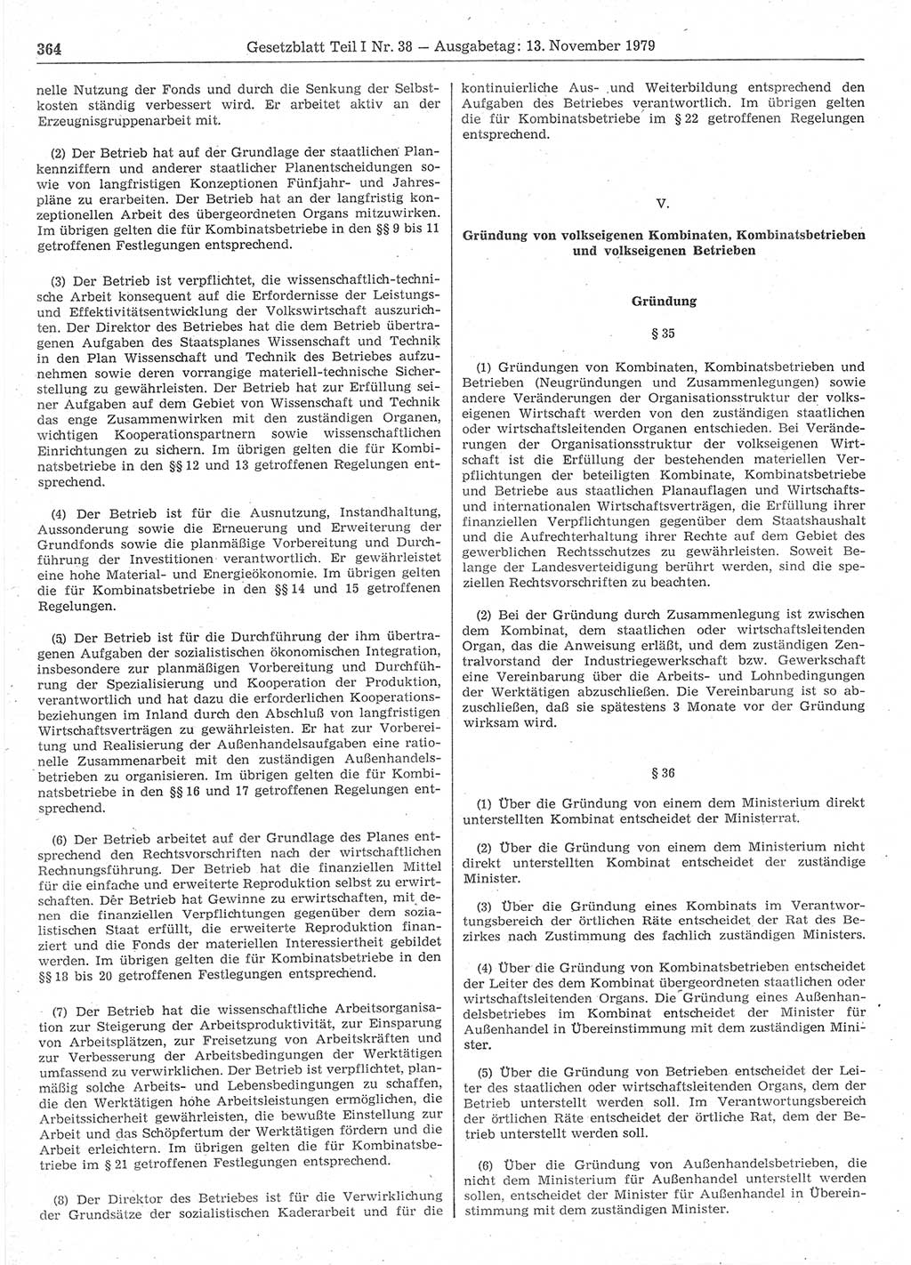Gesetzblatt (GBl.) der Deutschen Demokratischen Republik (DDR) Teil Ⅰ 1979, Seite 364 (GBl. DDR Ⅰ 1979, S. 364)