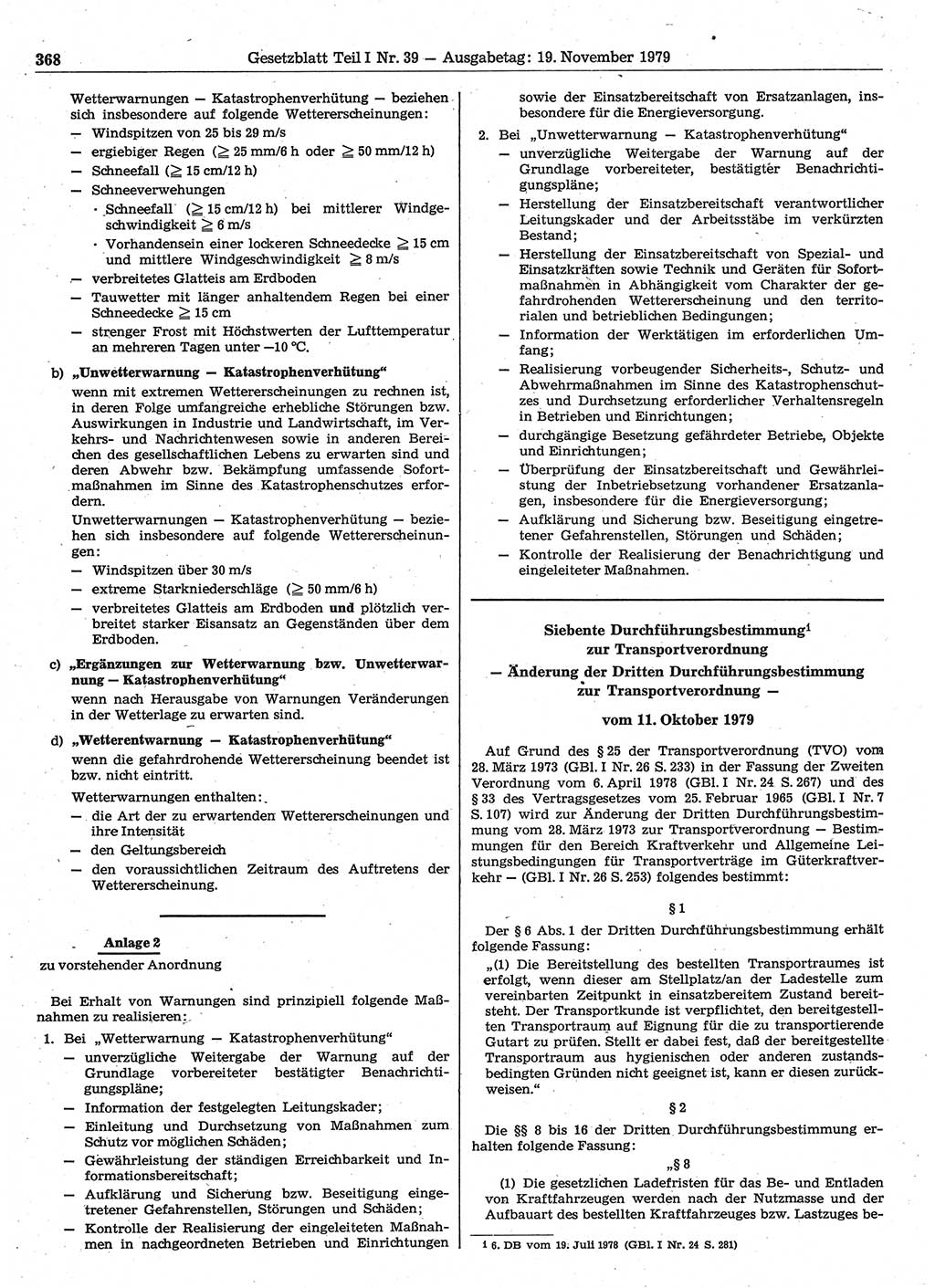 Gesetzblatt (GBl.) der Deutschen Demokratischen Republik (DDR) Teil Ⅰ 1979, Seite 368 (GBl. DDR Ⅰ 1979, S. 368)