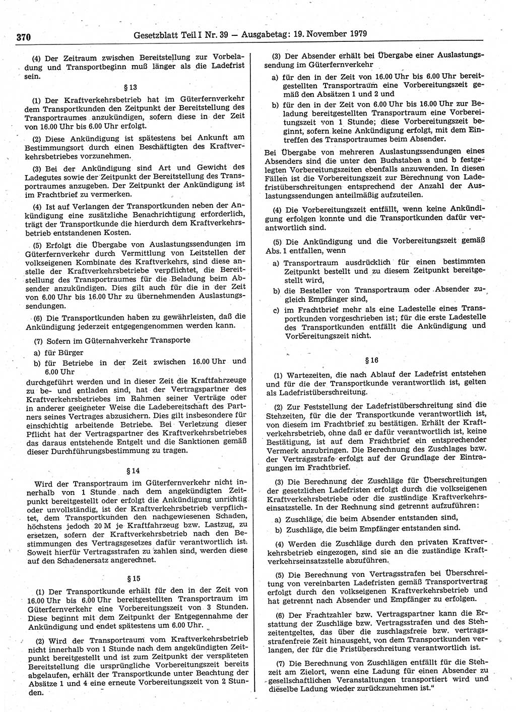 Gesetzblatt (GBl.) der Deutschen Demokratischen Republik (DDR) Teil Ⅰ 1979, Seite 370 (GBl. DDR Ⅰ 1979, S. 370)