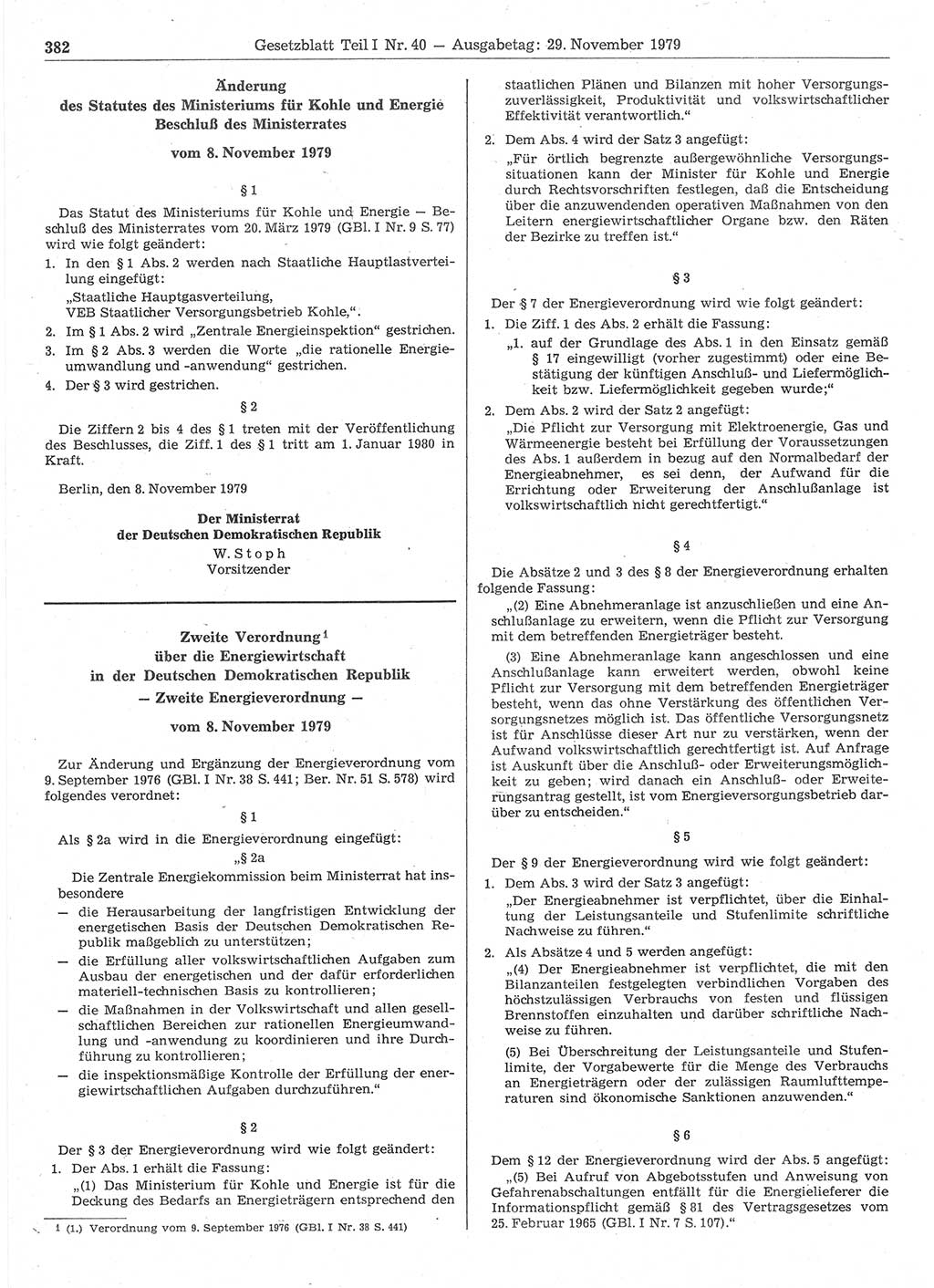 Gesetzblatt (GBl.) der Deutschen Demokratischen Republik (DDR) Teil Ⅰ 1979, Seite 382 (GBl. DDR Ⅰ 1979, S. 382)