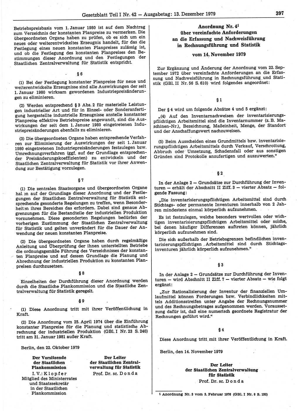 Gesetzblatt (GBl.) der Deutschen Demokratischen Republik (DDR) Teil Ⅰ 1979, Seite 397 (GBl. DDR Ⅰ 1979, S. 397)