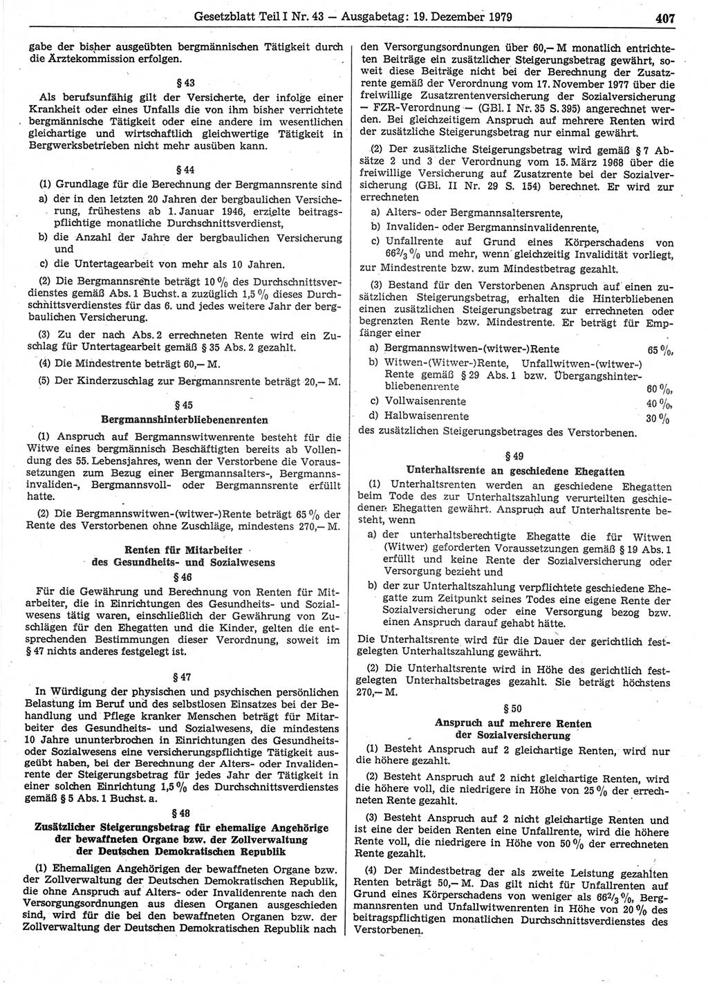 Gesetzblatt (GBl.) der Deutschen Demokratischen Republik (DDR) Teil Ⅰ 1979, Seite 407 (GBl. DDR Ⅰ 1979, S. 407)