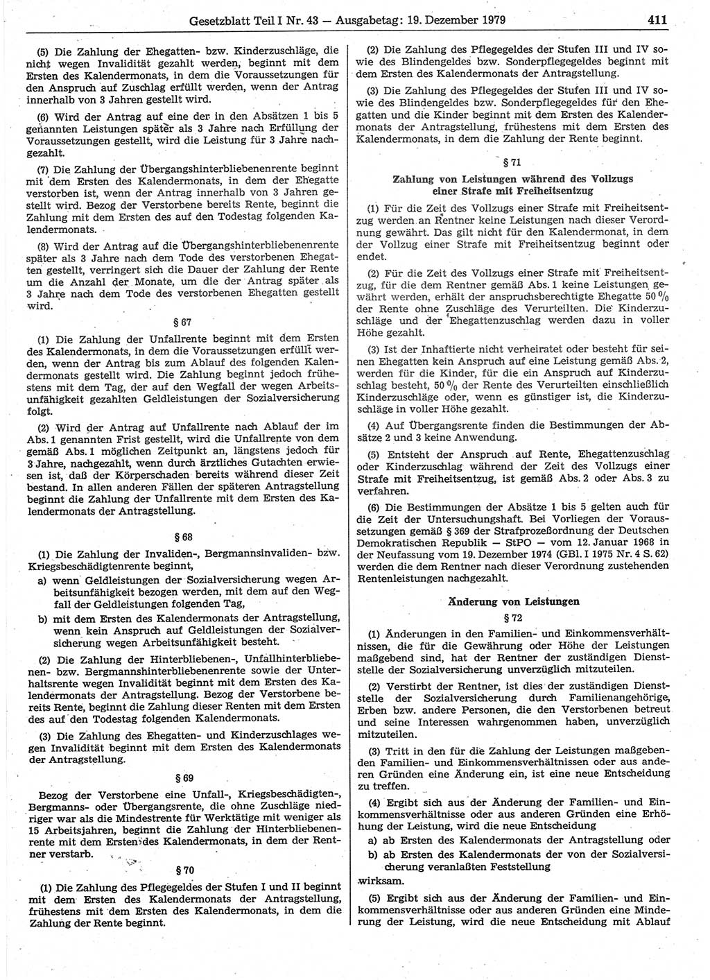 Gesetzblatt (GBl.) der Deutschen Demokratischen Republik (DDR) Teil Ⅰ 1979, Seite 411 (GBl. DDR Ⅰ 1979, S. 411)