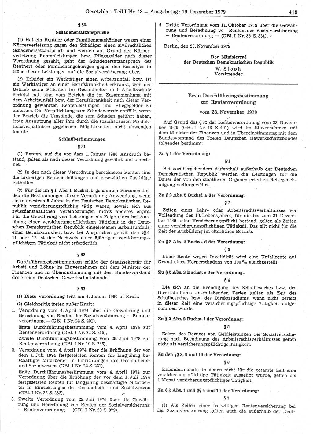 Gesetzblatt (GBl.) der Deutschen Demokratischen Republik (DDR) Teil Ⅰ 1979, Seite 413 (GBl. DDR Ⅰ 1979, S. 413)