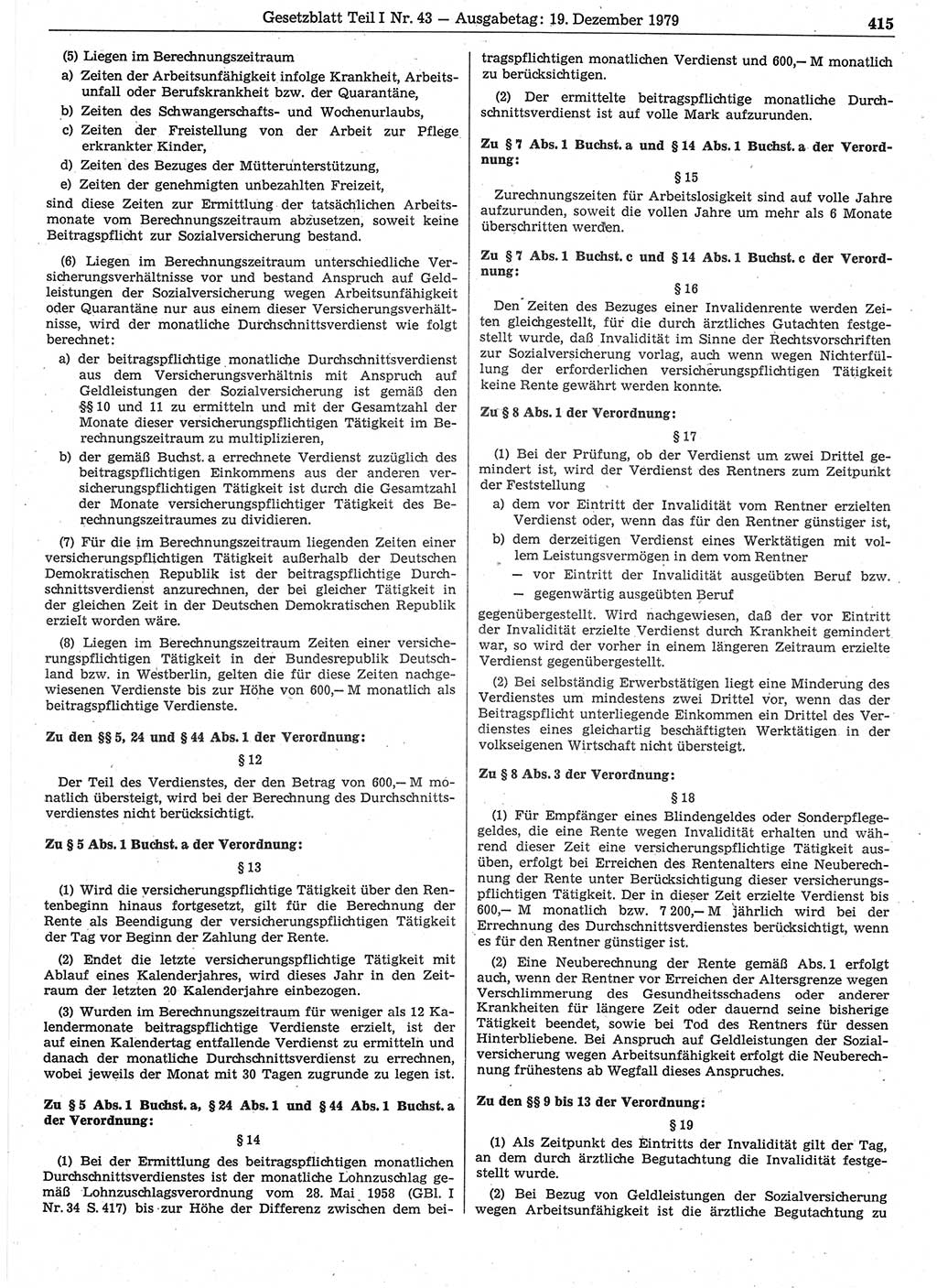 Gesetzblatt (GBl.) der Deutschen Demokratischen Republik (DDR) Teil Ⅰ 1979, Seite 415 (GBl. DDR Ⅰ 1979, S. 415)