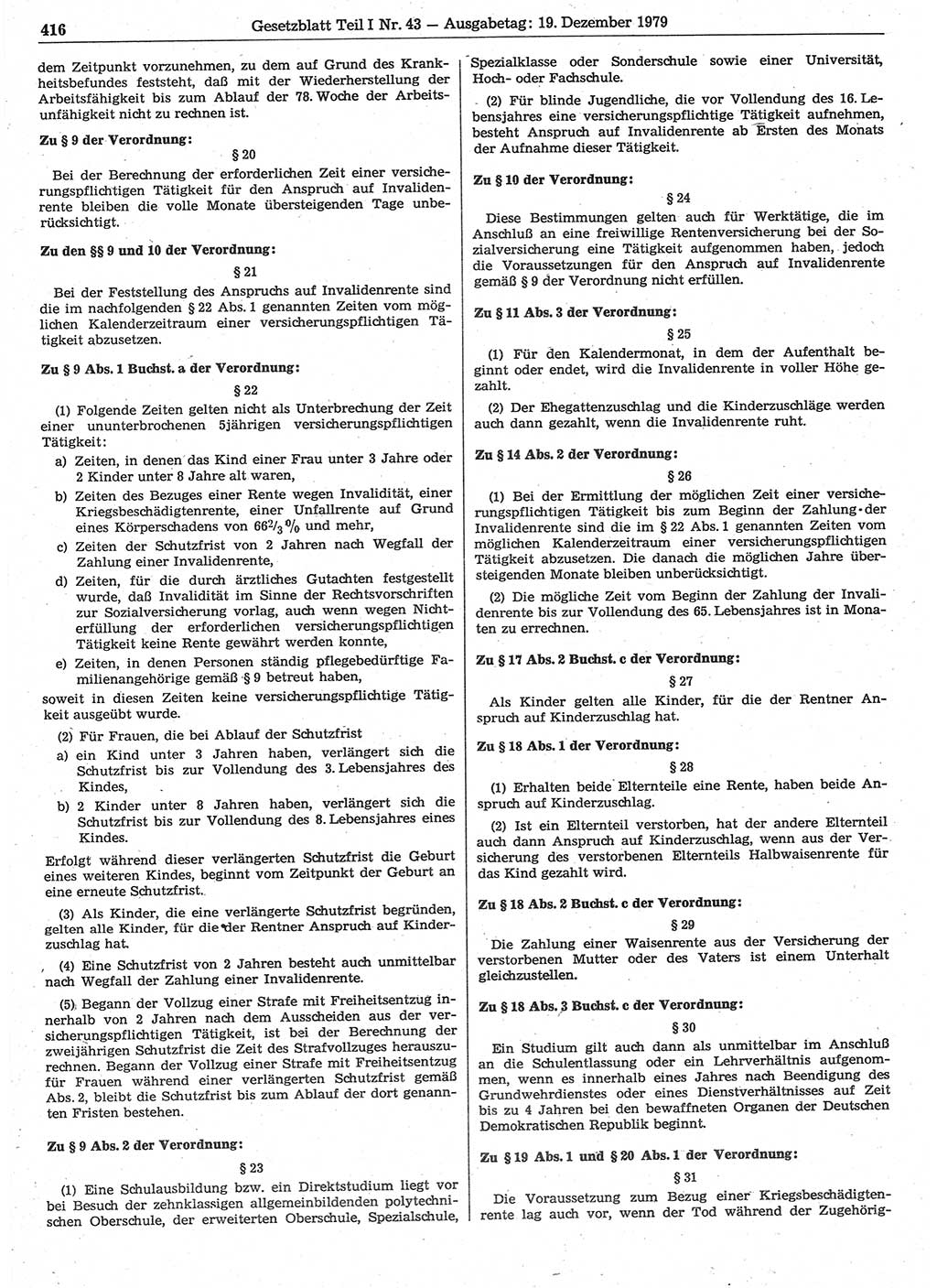 Gesetzblatt (GBl.) der Deutschen Demokratischen Republik (DDR) Teil Ⅰ 1979, Seite 416 (GBl. DDR Ⅰ 1979, S. 416)