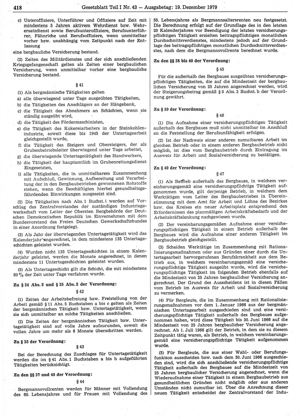 Gesetzblatt (GBl.) der Deutschen Demokratischen Republik (DDR) Teil Ⅰ 1979, Seite 418 (GBl. DDR Ⅰ 1979, S. 418)