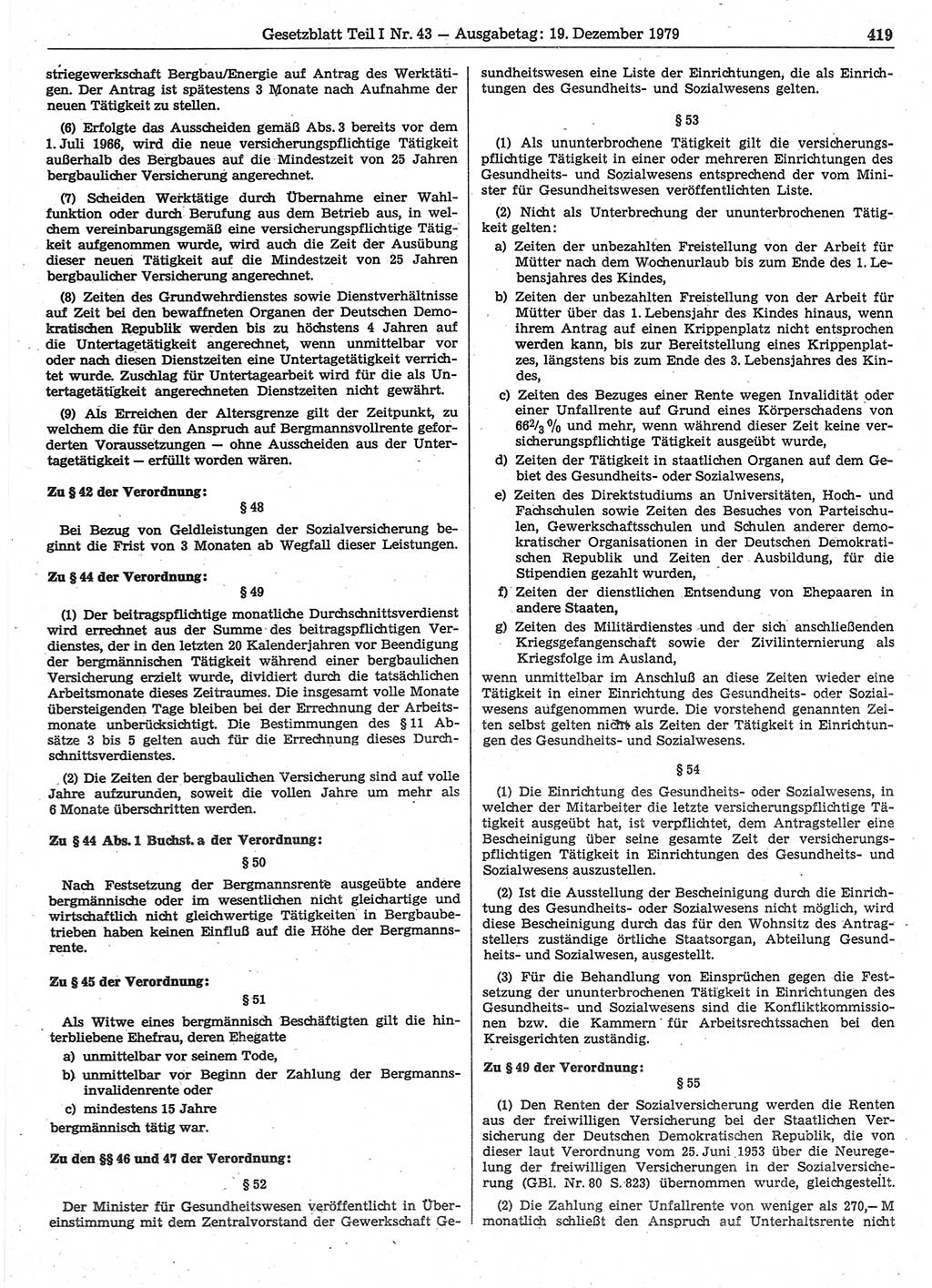 Gesetzblatt (GBl.) der Deutschen Demokratischen Republik (DDR) Teil Ⅰ 1979, Seite 419 (GBl. DDR Ⅰ 1979, S. 419)