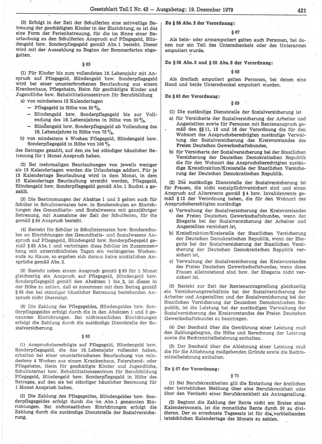 Gesetzblatt (GBl.) der Deutschen Demokratischen Republik (DDR) Teil Ⅰ 1979, Seite 421 (GBl. DDR Ⅰ 1979, S. 421)