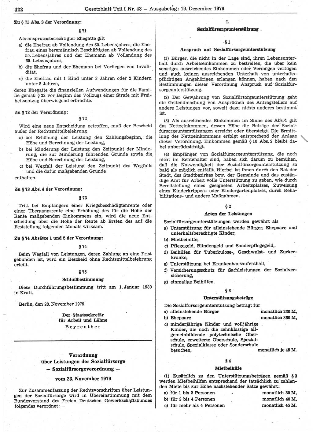 Gesetzblatt (GBl.) der Deutschen Demokratischen Republik (DDR) Teil Ⅰ 1979, Seite 422 (GBl. DDR Ⅰ 1979, S. 422)