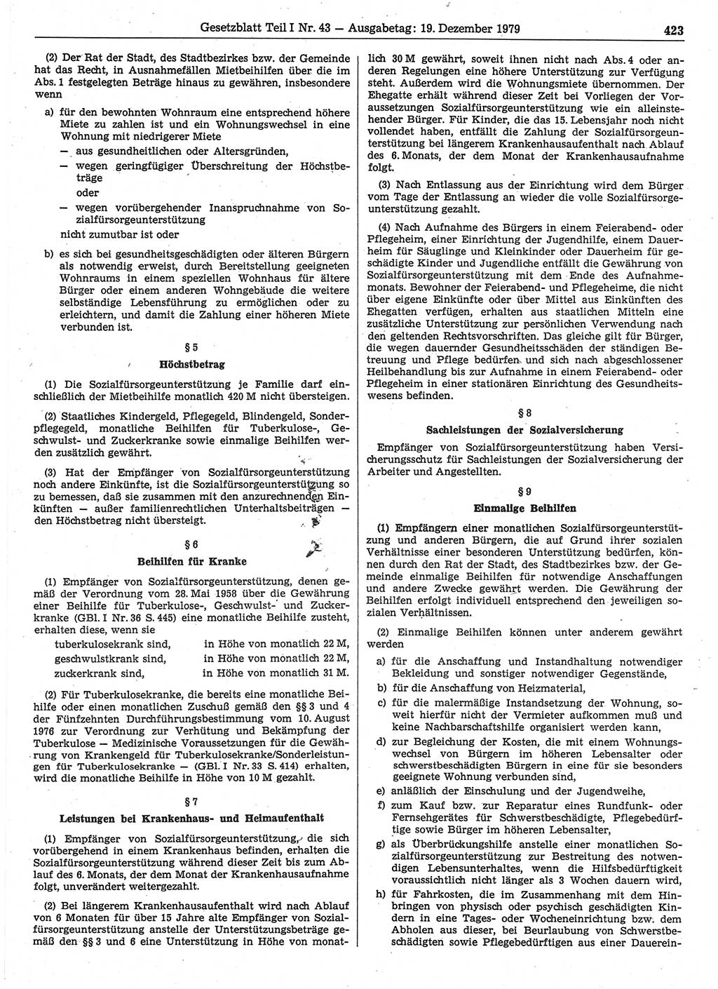 Gesetzblatt (GBl.) der Deutschen Demokratischen Republik (DDR) Teil Ⅰ 1979, Seite 423 (GBl. DDR Ⅰ 1979, S. 423)