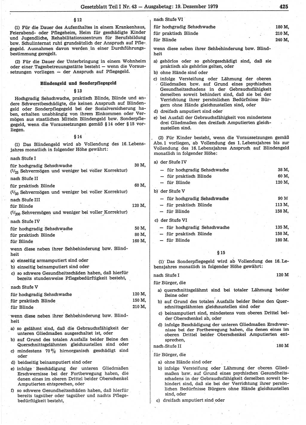Gesetzblatt (GBl.) der Deutschen Demokratischen Republik (DDR) Teil Ⅰ 1979, Seite 425 (GBl. DDR Ⅰ 1979, S. 425)