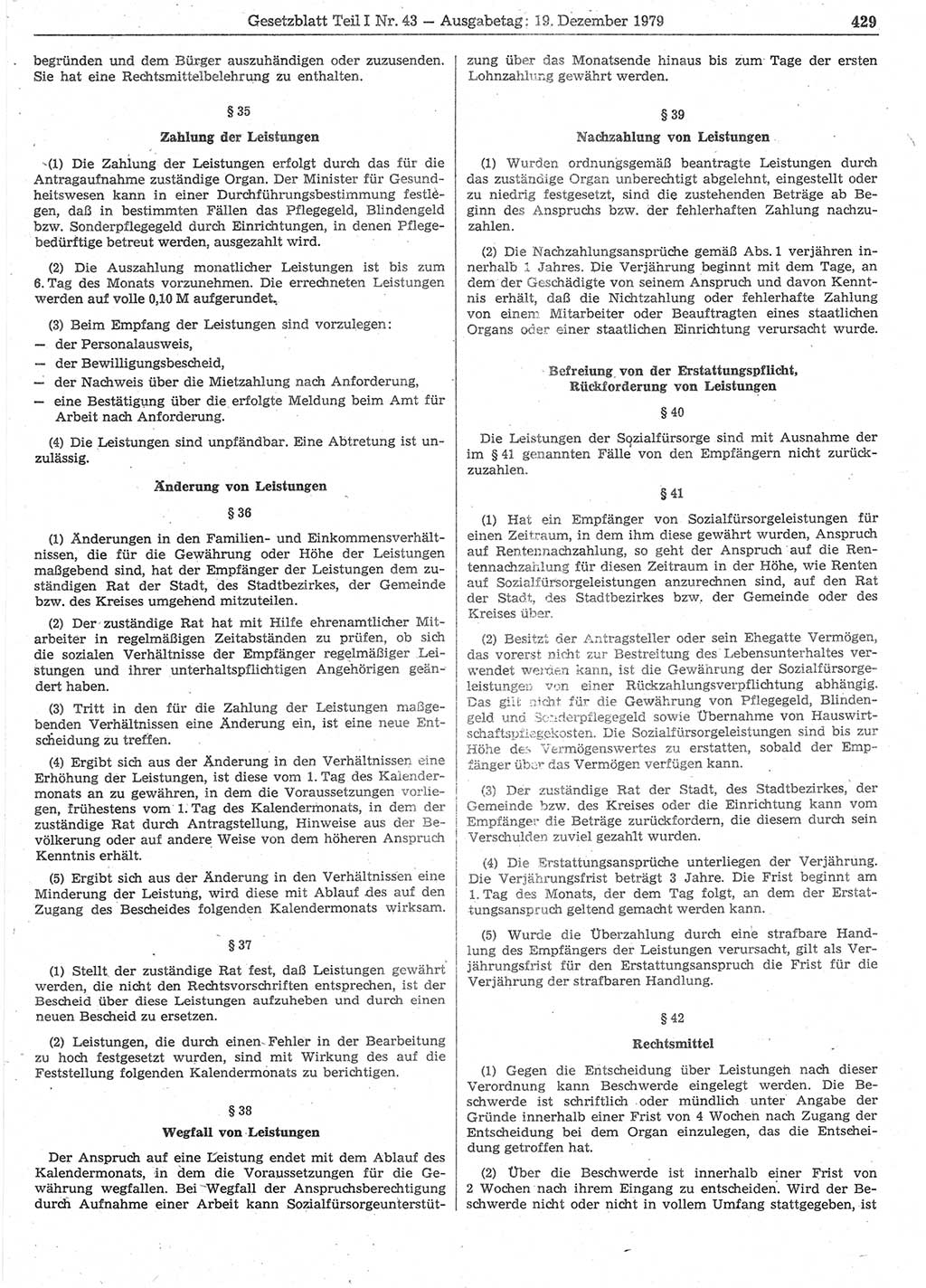 Gesetzblatt (GBl.) der Deutschen Demokratischen Republik (DDR) Teil Ⅰ 1979, Seite 429 (GBl. DDR Ⅰ 1979, S. 429)