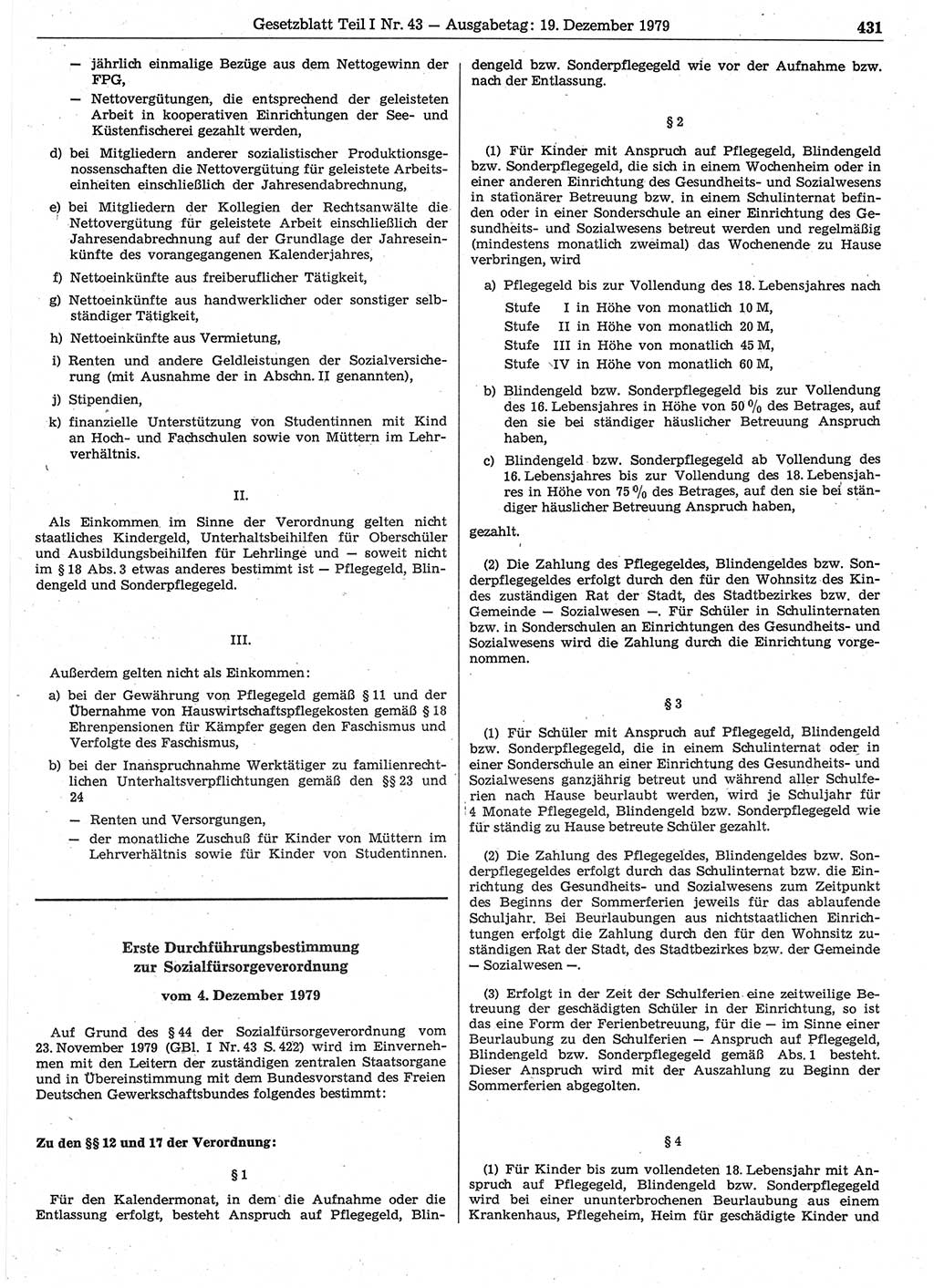 Gesetzblatt (GBl.) der Deutschen Demokratischen Republik (DDR) Teil Ⅰ 1979, Seite 431 (GBl. DDR Ⅰ 1979, S. 431)