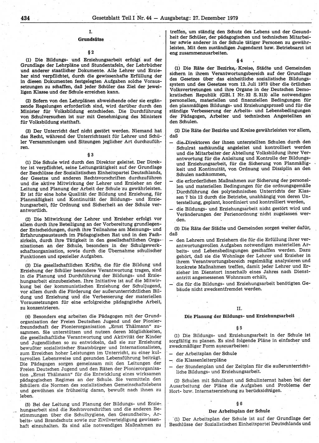 Gesetzblatt (GBl.) der Deutschen Demokratischen Republik (DDR) Teil Ⅰ 1979, Seite 434 (GBl. DDR Ⅰ 1979, S. 434)