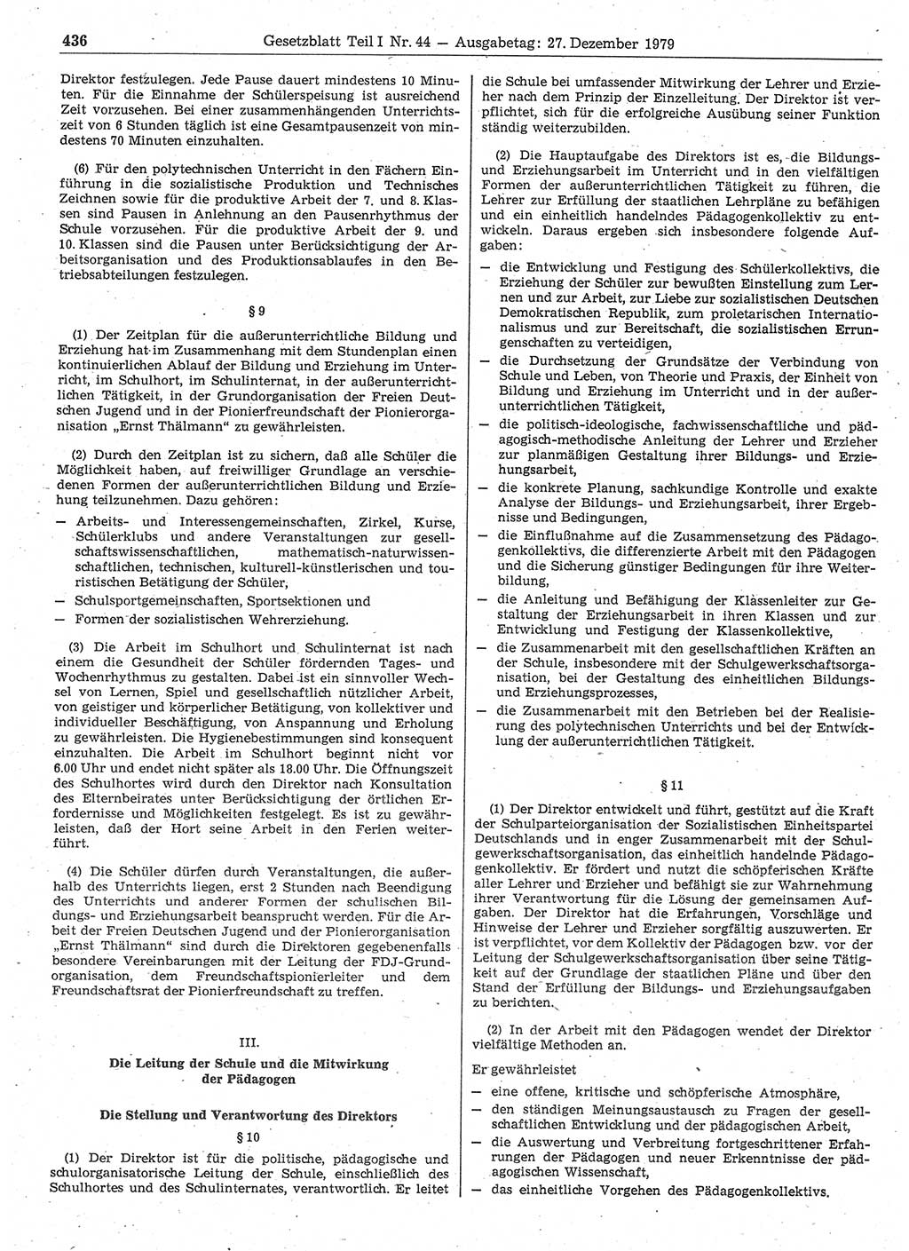 Gesetzblatt (GBl.) der Deutschen Demokratischen Republik (DDR) Teil Ⅰ 1979, Seite 436 (GBl. DDR Ⅰ 1979, S. 436)