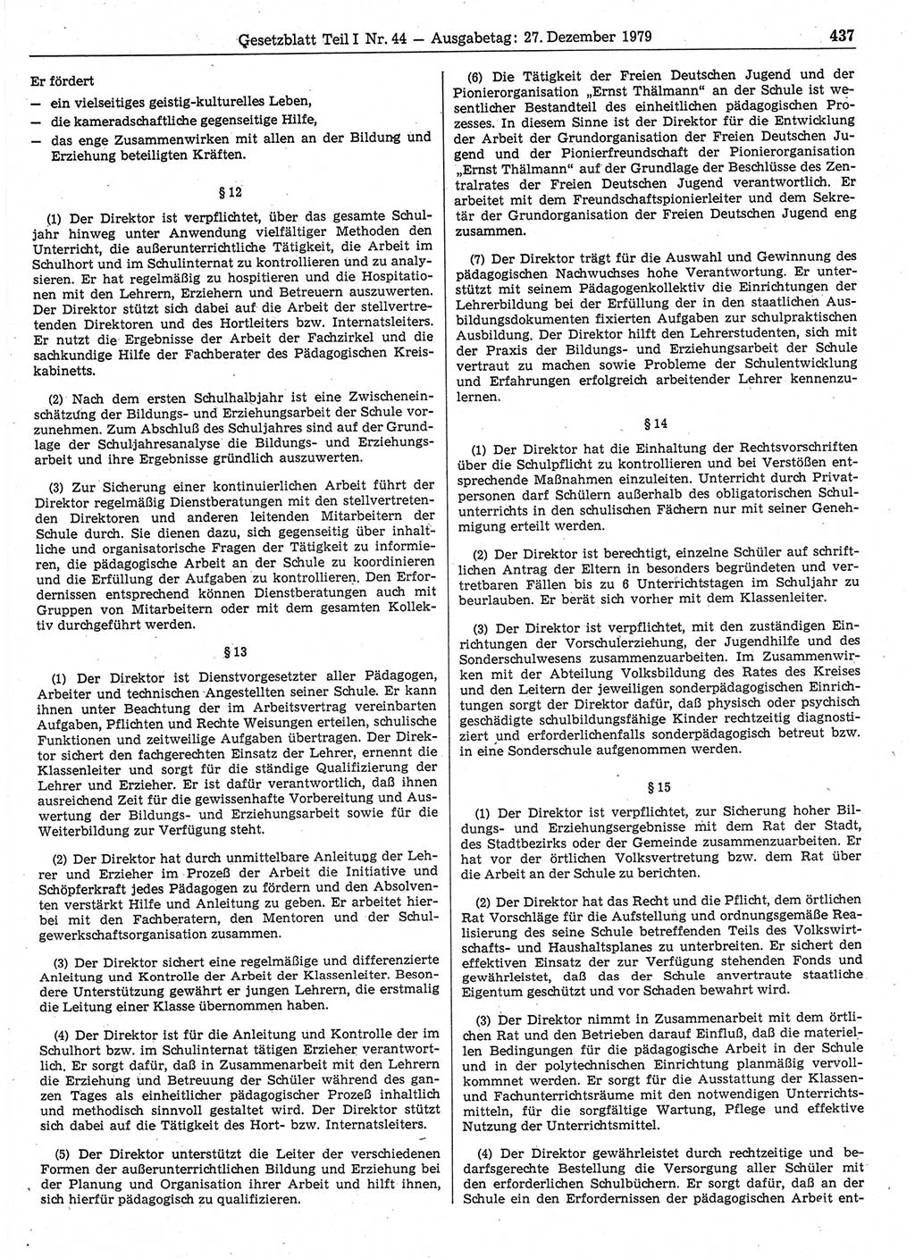 Gesetzblatt (GBl.) der Deutschen Demokratischen Republik (DDR) Teil Ⅰ 1979, Seite 437 (GBl. DDR Ⅰ 1979, S. 437)