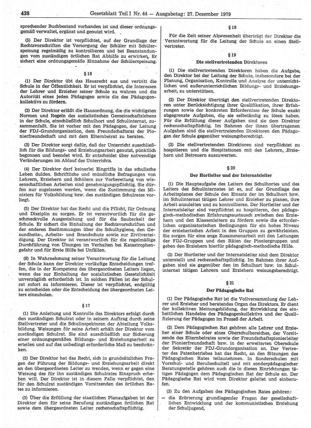 Gesetzblatt (GBl.) der Deutschen Demokratischen Republik (DDR) Teil Ⅰ 1979, Seite 438 (GBl. DDR Ⅰ 1979, S. 438)