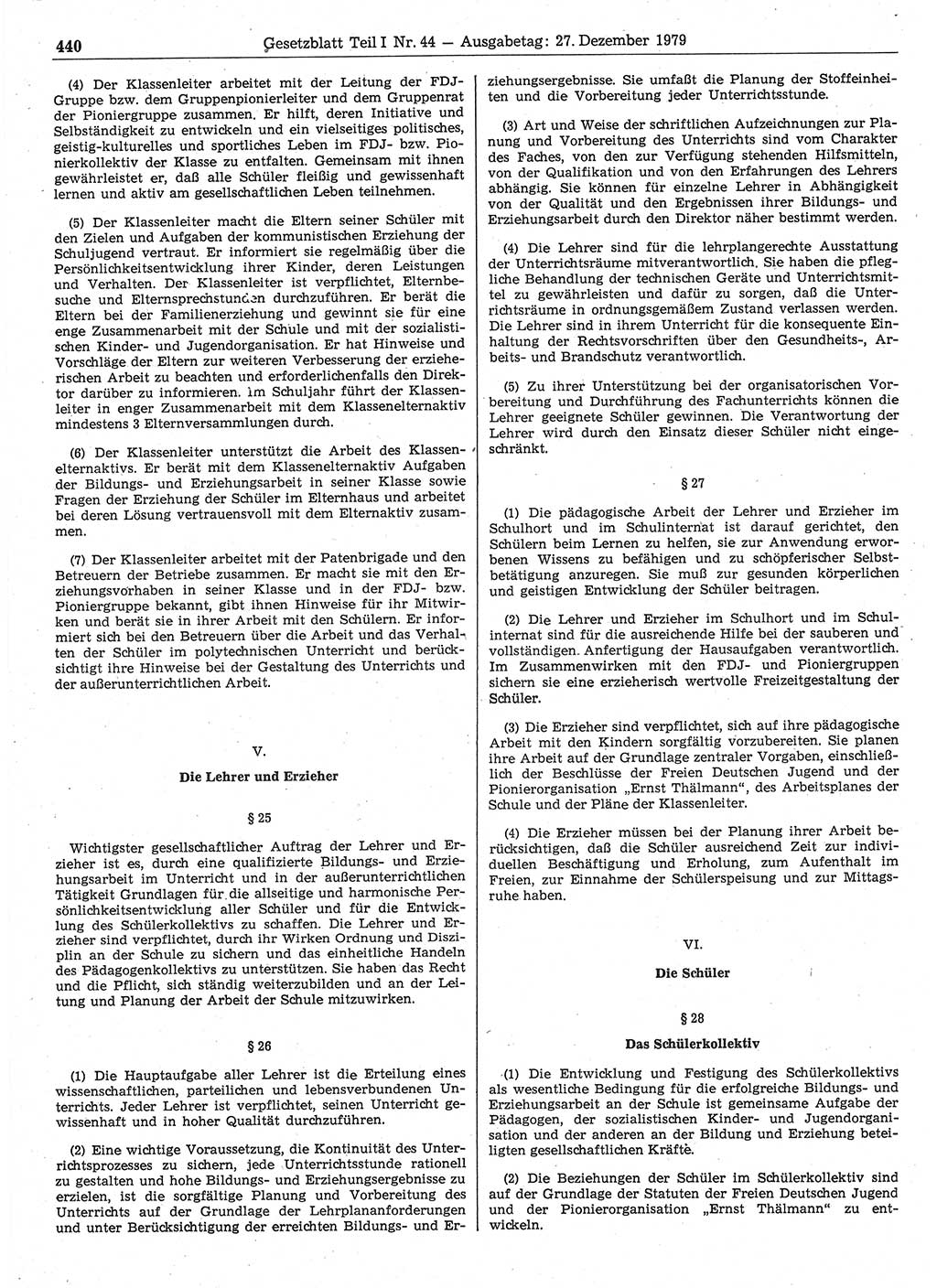 Gesetzblatt (GBl.) der Deutschen Demokratischen Republik (DDR) Teil Ⅰ 1979, Seite 440 (GBl. DDR Ⅰ 1979, S. 440)