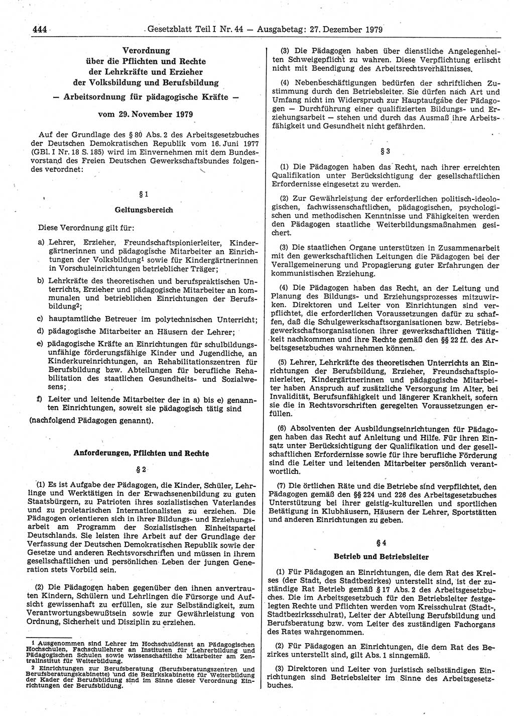 Gesetzblatt (GBl.) der Deutschen Demokratischen Republik (DDR) Teil Ⅰ 1979, Seite 444 (GBl. DDR Ⅰ 1979, S. 444)