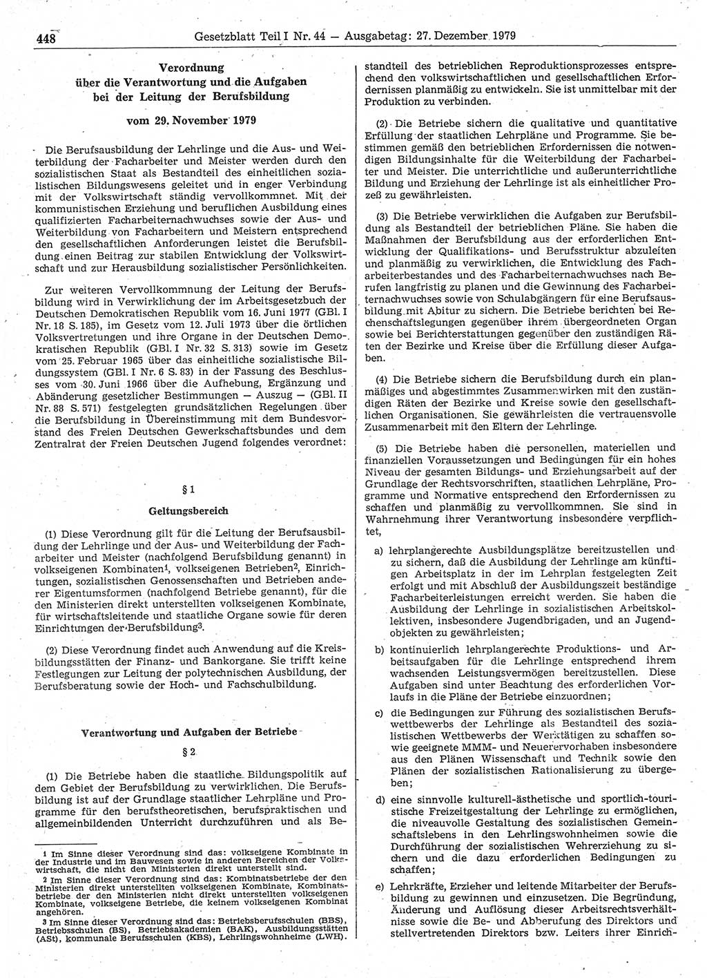 Gesetzblatt (GBl.) der Deutschen Demokratischen Republik (DDR) Teil Ⅰ 1979, Seite 448 (GBl. DDR Ⅰ 1979, S. 448)