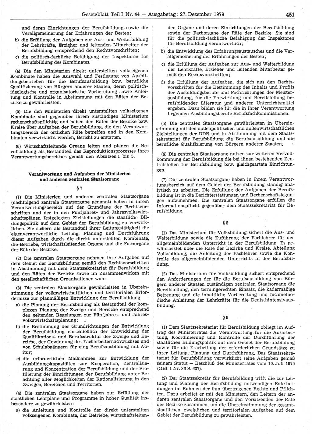 Gesetzblatt (GBl.) der Deutschen Demokratischen Republik (DDR) Teil Ⅰ 1979, Seite 451 (GBl. DDR Ⅰ 1979, S. 451)