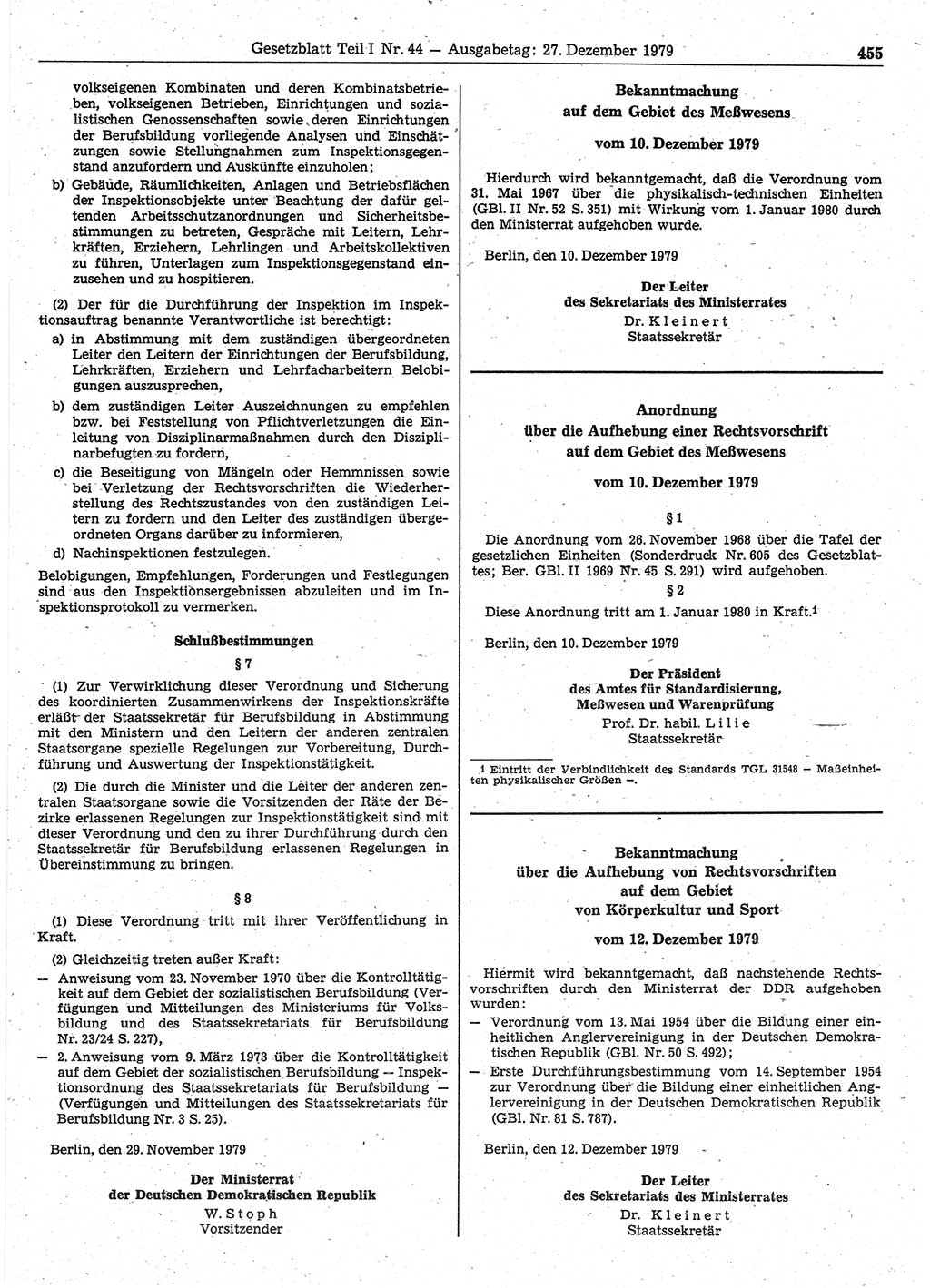 Gesetzblatt (GBl.) der Deutschen Demokratischen Republik (DDR) Teil Ⅰ 1979, Seite 455 (GBl. DDR Ⅰ 1979, S. 455)