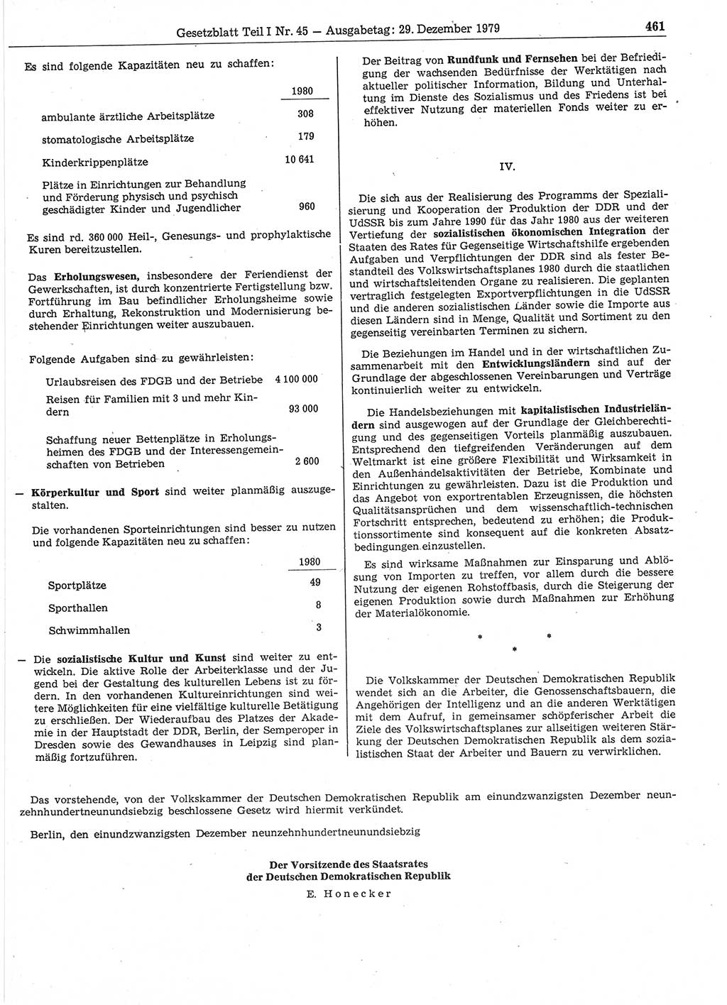Gesetzblatt (GBl.) der Deutschen Demokratischen Republik (DDR) Teil Ⅰ 1979, Seite 461 (GBl. DDR Ⅰ 1979, S. 461)