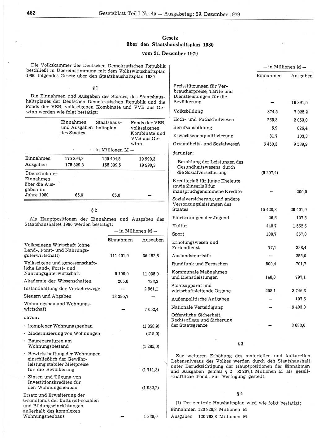 Gesetzblatt (GBl.) der Deutschen Demokratischen Republik (DDR) Teil Ⅰ 1979, Seite 462 (GBl. DDR Ⅰ 1979, S. 462)