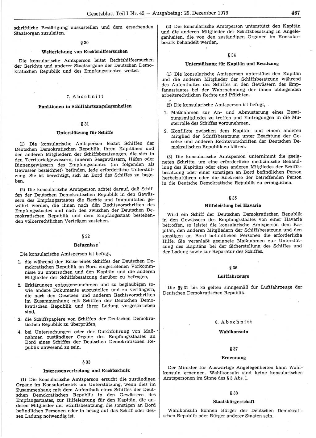 Gesetzblatt (GBl.) der Deutschen Demokratischen Republik (DDR) Teil Ⅰ 1979, Seite 467 (GBl. DDR Ⅰ 1979, S. 467)