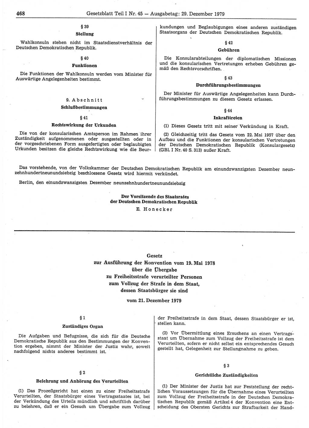 Gesetzblatt (GBl.) der Deutschen Demokratischen Republik (DDR) Teil Ⅰ 1979, Seite 468 (GBl. DDR Ⅰ 1979, S. 468)