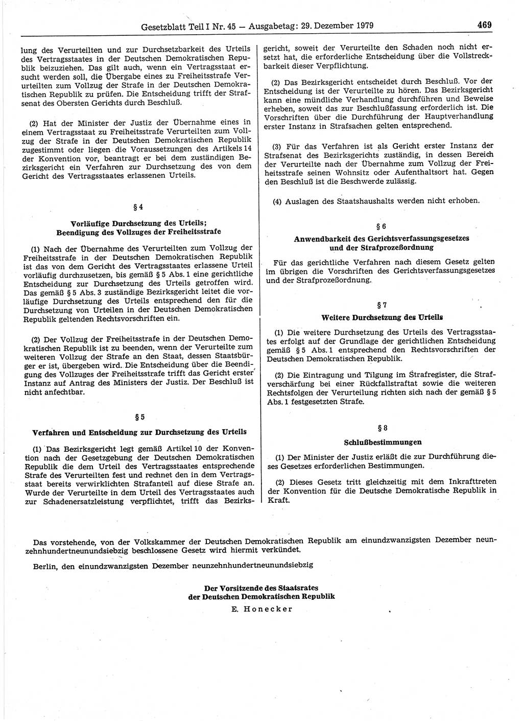 Gesetzblatt (GBl.) der Deutschen Demokratischen Republik (DDR) Teil Ⅰ 1979, Seite 469 (GBl. DDR Ⅰ 1979, S. 469)