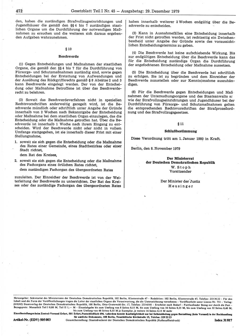 Gesetzblatt (GBl.) der Deutschen Demokratischen Republik (DDR) Teil Ⅰ 1979, Seite 472 (GBl. DDR Ⅰ 1979, S. 472)