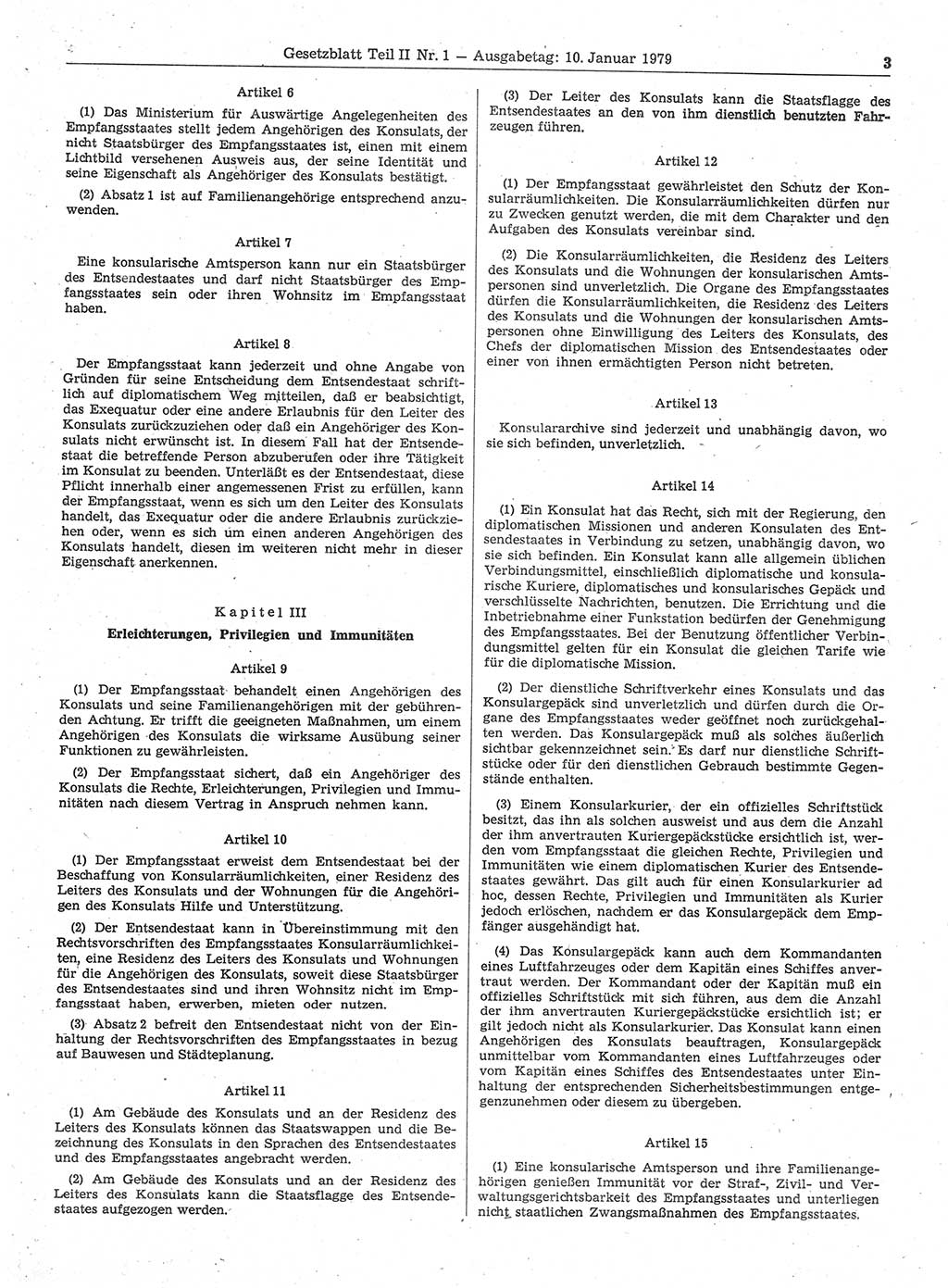 Gesetzblatt (GBl.) der Deutschen Demokratischen Republik (DDR) Teil ⅠⅠ 1979, Seite 3 (GBl. DDR ⅠⅠ 1979, S. 3)