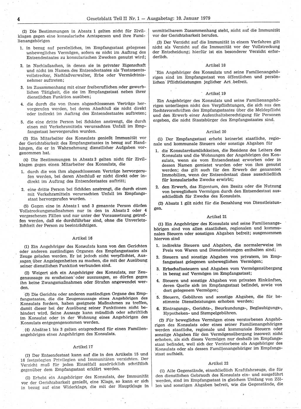 Gesetzblatt (GBl.) der Deutschen Demokratischen Republik (DDR) Teil ⅠⅠ 1979, Seite 4 (GBl. DDR ⅠⅠ 1979, S. 4)