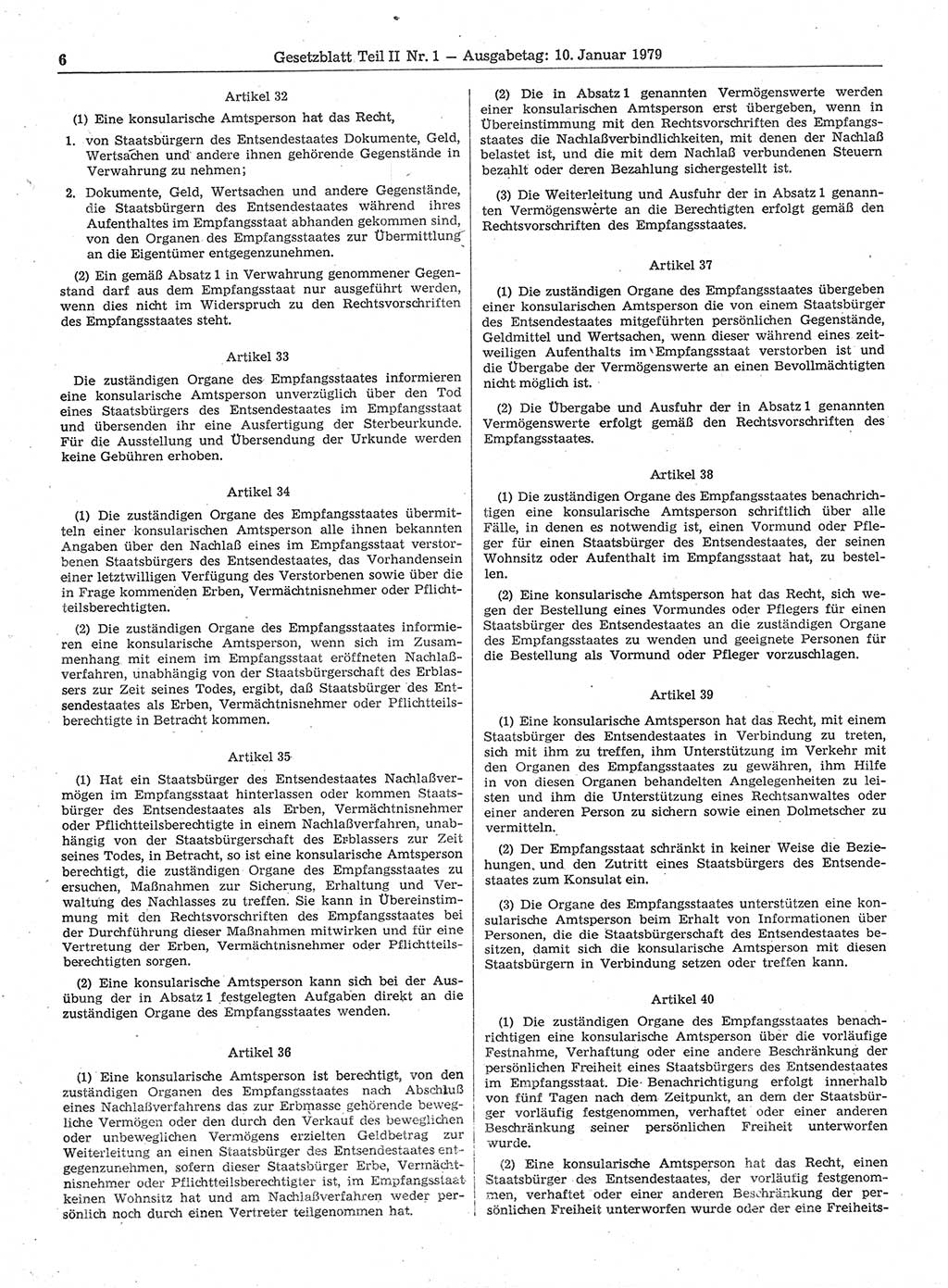 Gesetzblatt (GBl.) der Deutschen Demokratischen Republik (DDR) Teil ⅠⅠ 1979, Seite 6 (GBl. DDR ⅠⅠ 1979, S. 6)