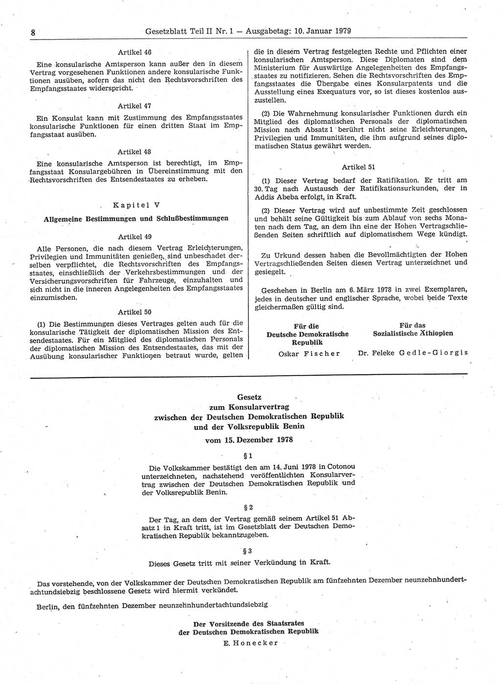 Gesetzblatt (GBl.) der Deutschen Demokratischen Republik (DDR) Teil ⅠⅠ 1979, Seite 8 (GBl. DDR ⅠⅠ 1979, S. 8)