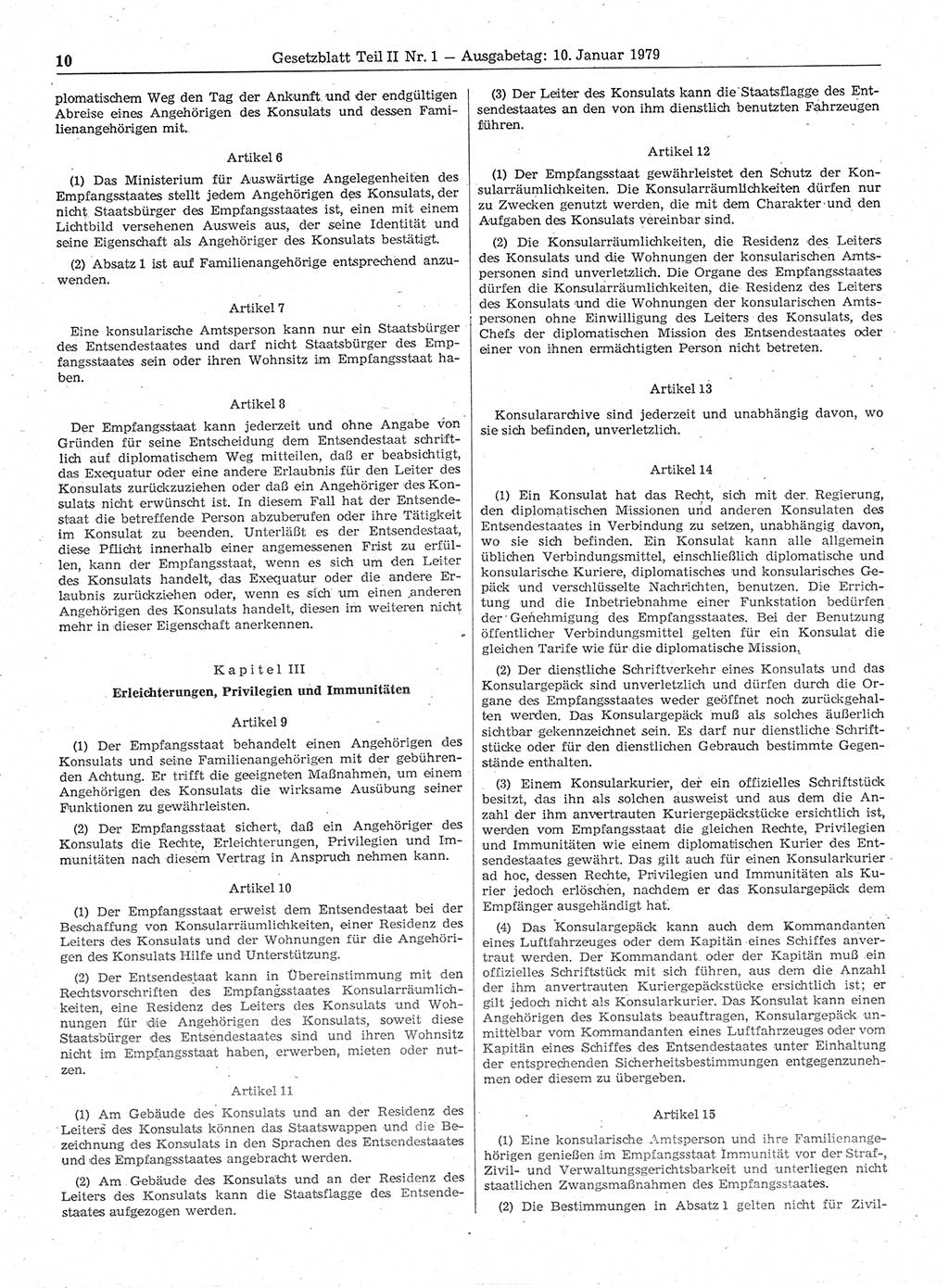 Gesetzblatt (GBl.) der Deutschen Demokratischen Republik (DDR) Teil ⅠⅠ 1979, Seite 10 (GBl. DDR ⅠⅠ 1979, S. 10)