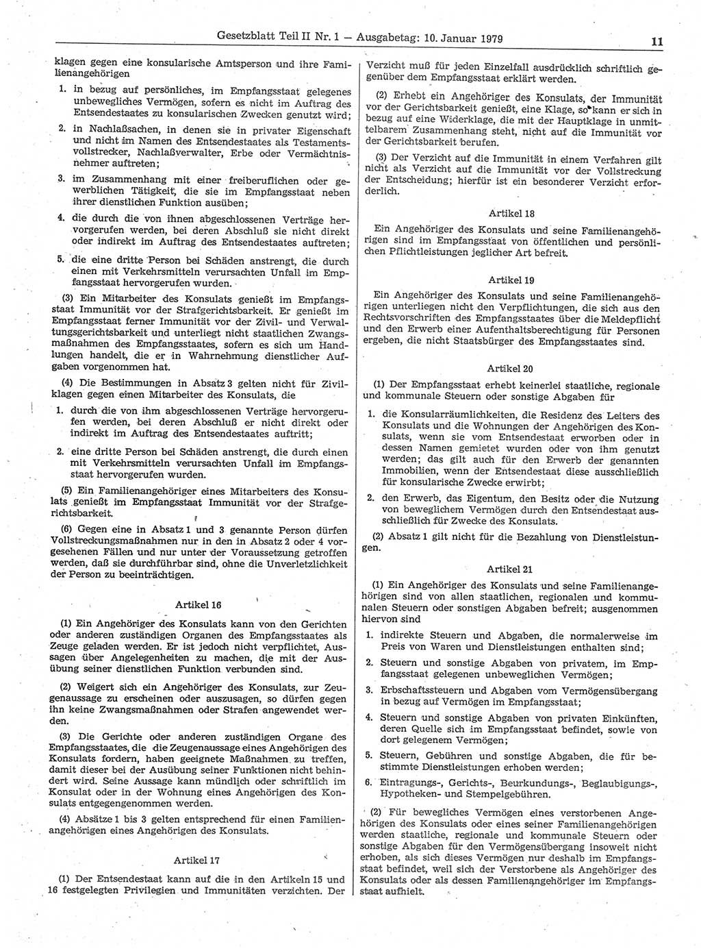 Gesetzblatt (GBl.) der Deutschen Demokratischen Republik (DDR) Teil ⅠⅠ 1979, Seite 11 (GBl. DDR ⅠⅠ 1979, S. 11)