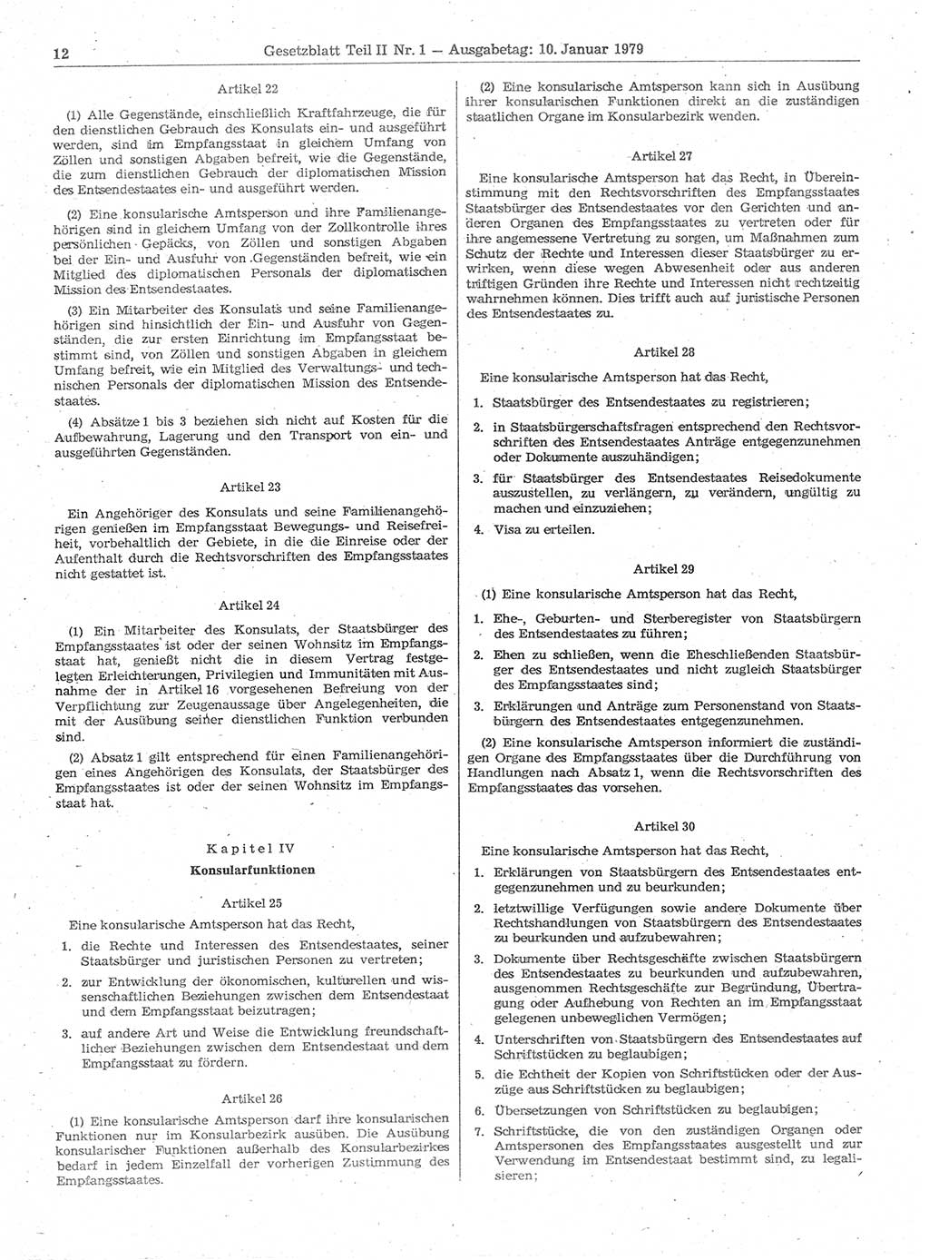 Gesetzblatt (GBl.) der Deutschen Demokratischen Republik (DDR) Teil ⅠⅠ 1979, Seite 12 (GBl. DDR ⅠⅠ 1979, S. 12)